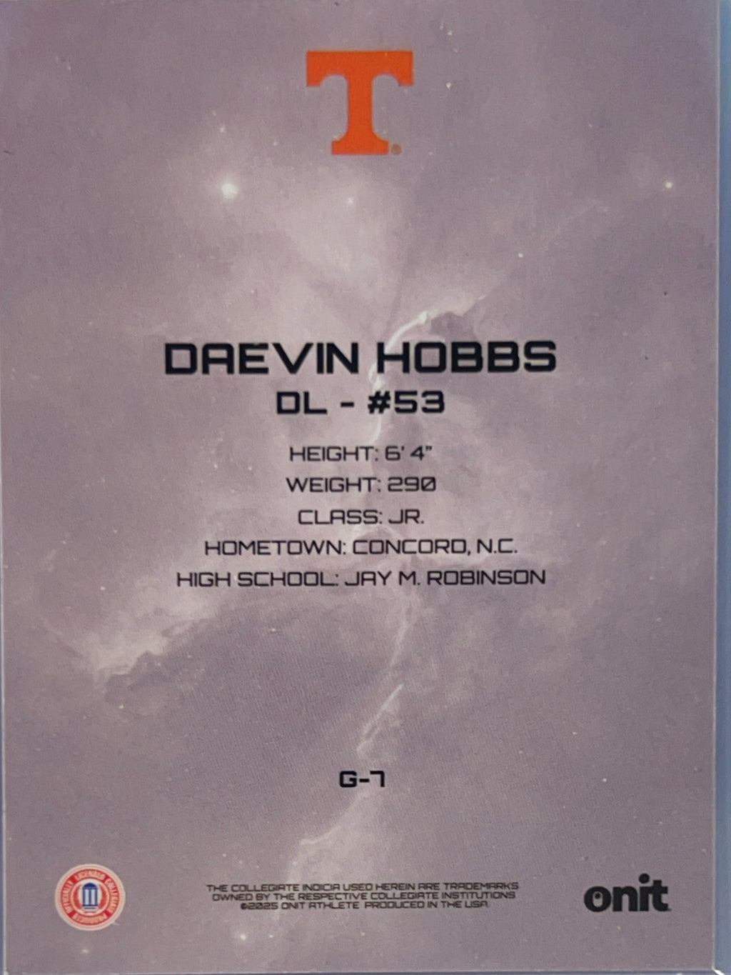2025 Onit Tennessee Volunteers Football Daevin Hobbs #G-7