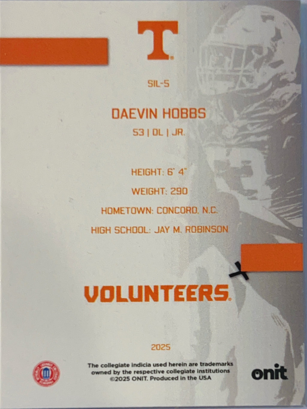 2025 ONIT Tennessee Volunteers Daevin Hobbs #SIL-5