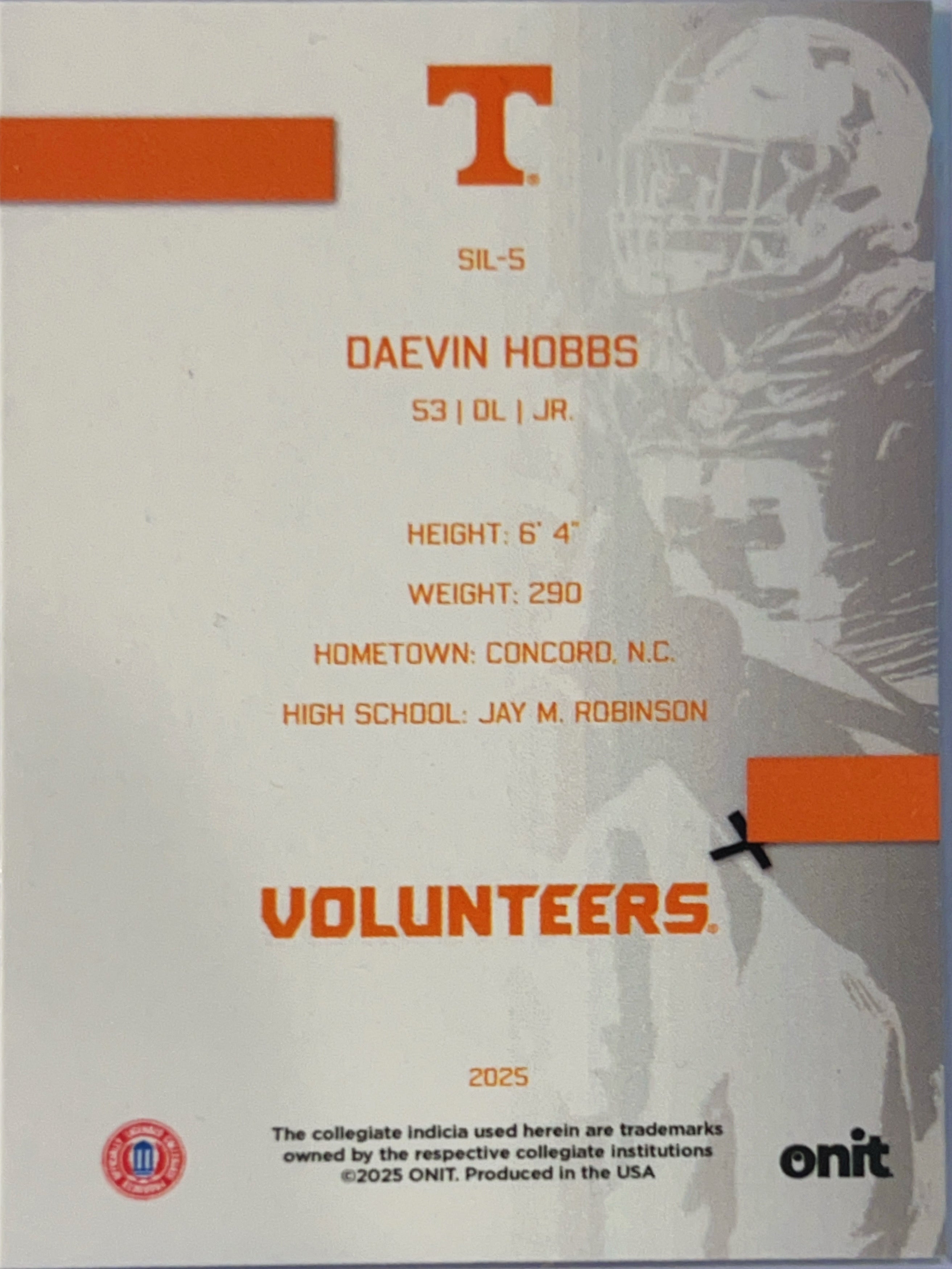 2025 ONIT Tennessee Volunteers Daevin Hobbs #SIL-5