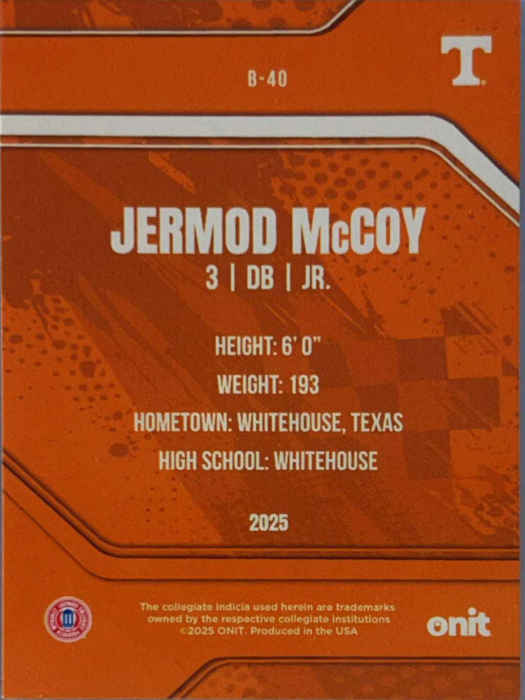 2025 ONIT Tennessee Volunteers Jermod McCoy #B-40
