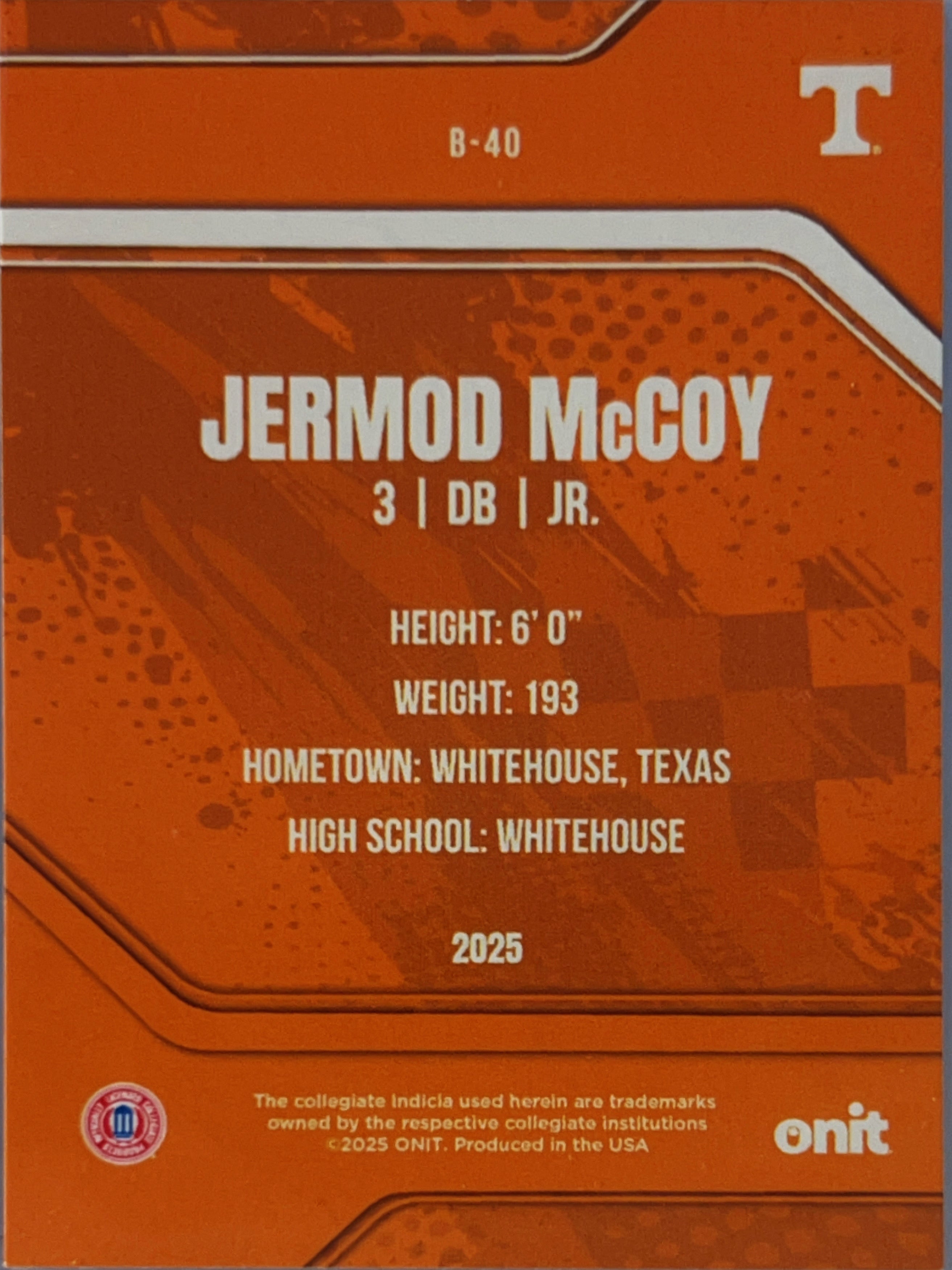 2025 ONIT Tennessee Volunteers Jermod McCoy #B-40