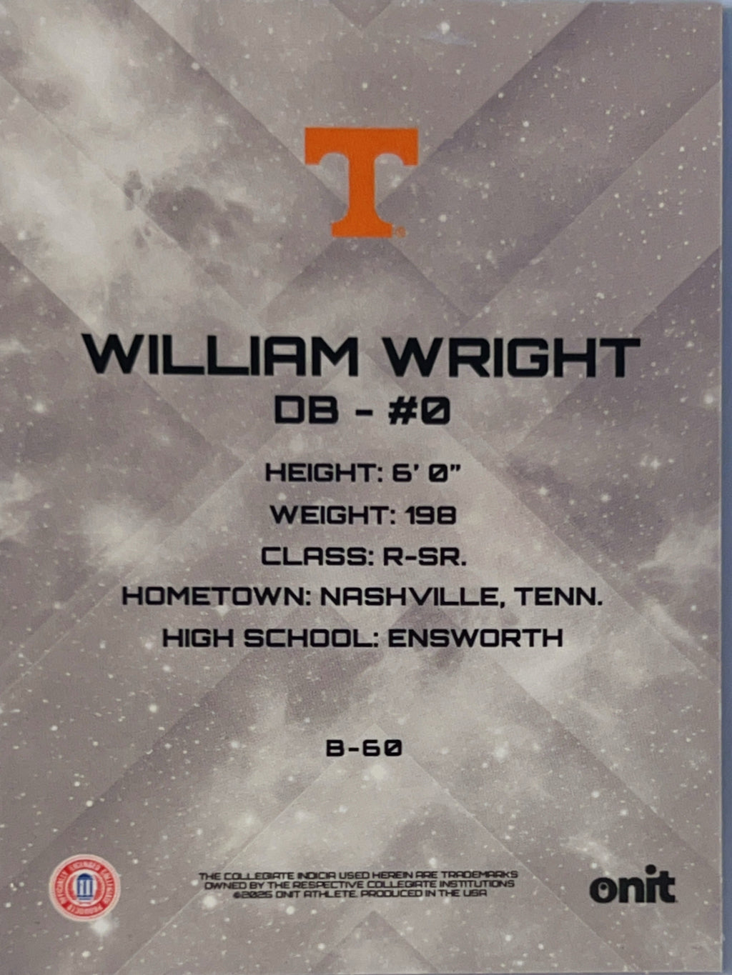 2023 Onit Tennessee Volunteers William Wright #B-60