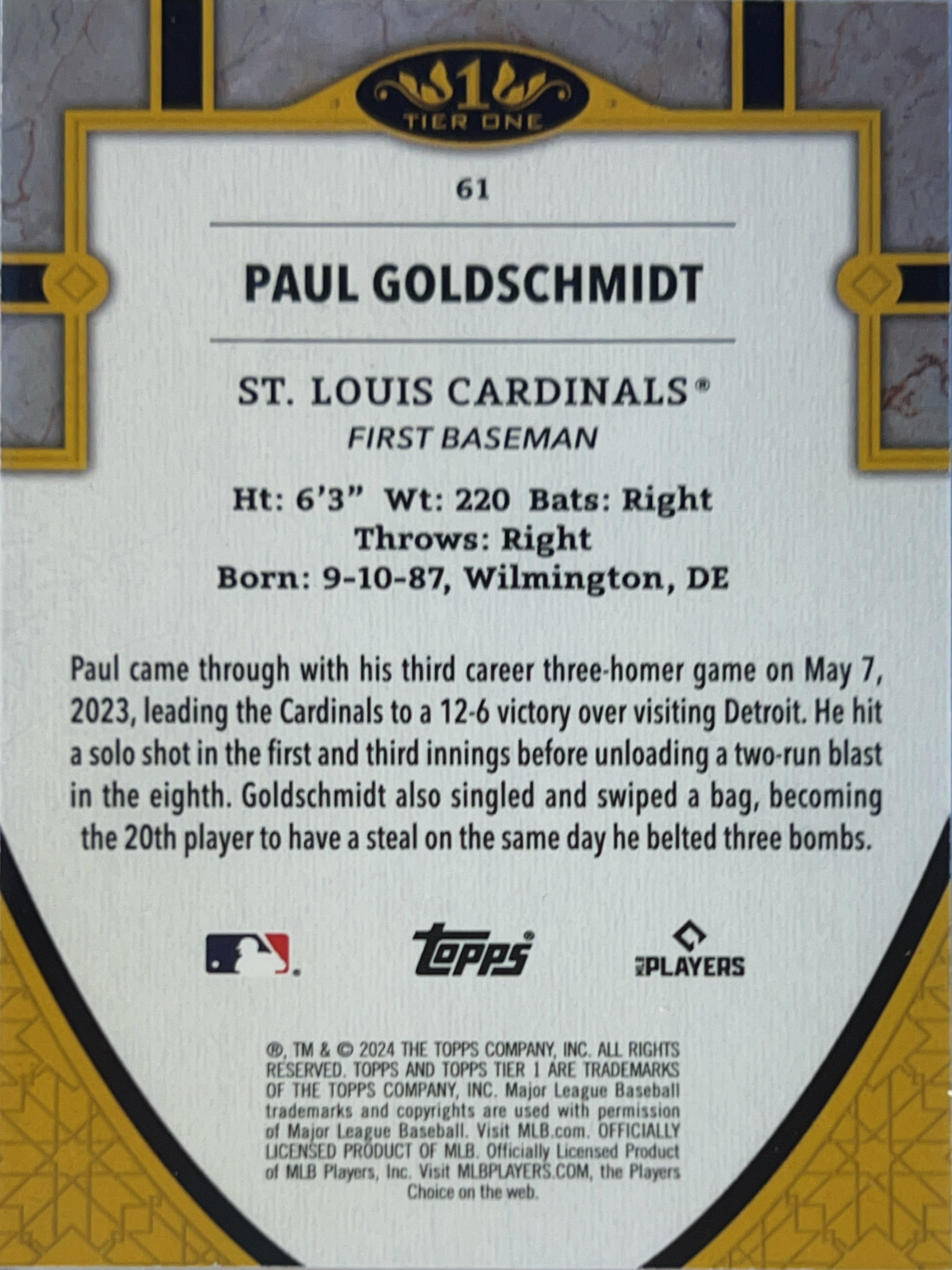 2024 Topps Tier One Paul Goldschmidt #61 /99