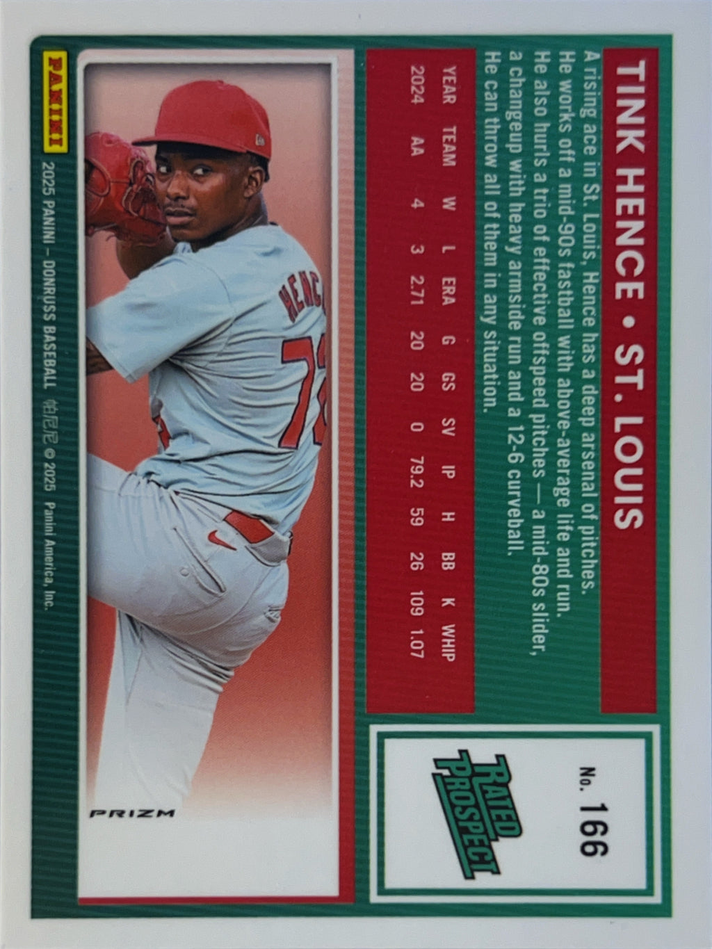 2025 Panini Donruss Optic Prizm Tink Hence #166 Holo Rated Prospect