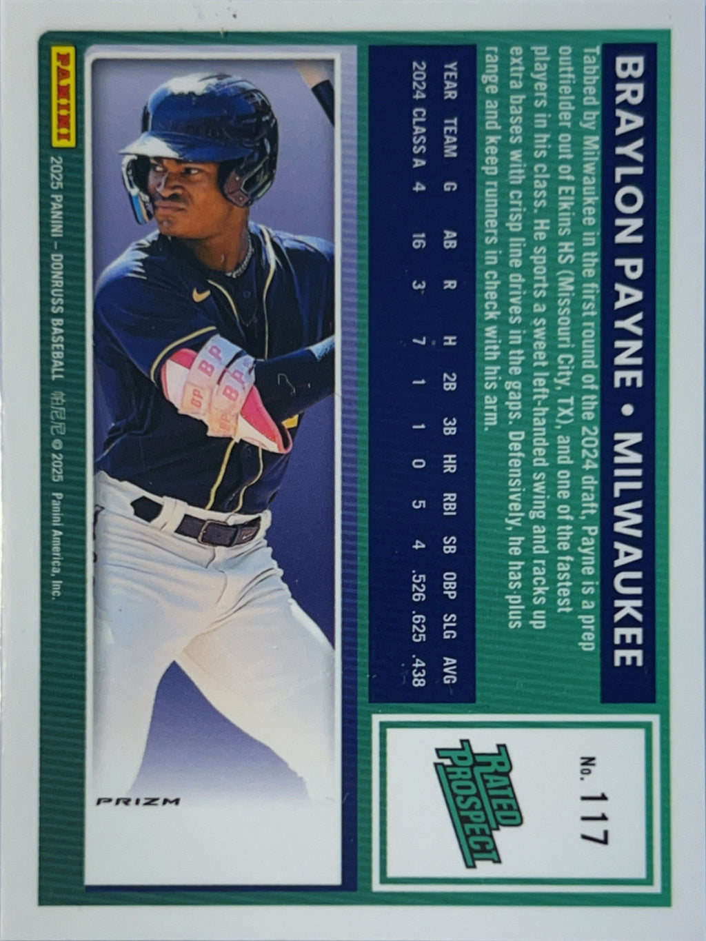 2025 Panini Donruss Optic Prizm Braylon Payne #117 Blue Velocity