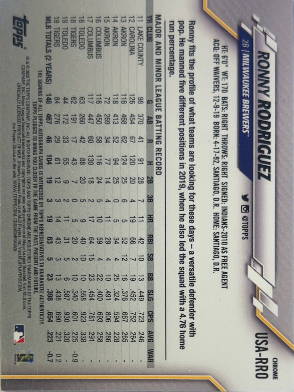 2020 Topps Chrome Ronny Rodriguez #USA-RRO Refractor