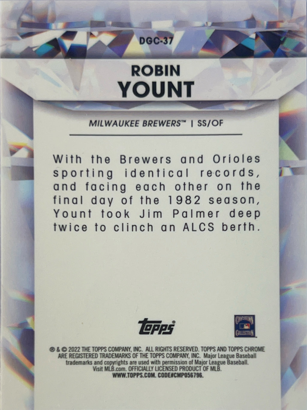 2022 Topps Chrome Diamond Greats Die-Cut Robin Yount #DGC-37 Refractor
