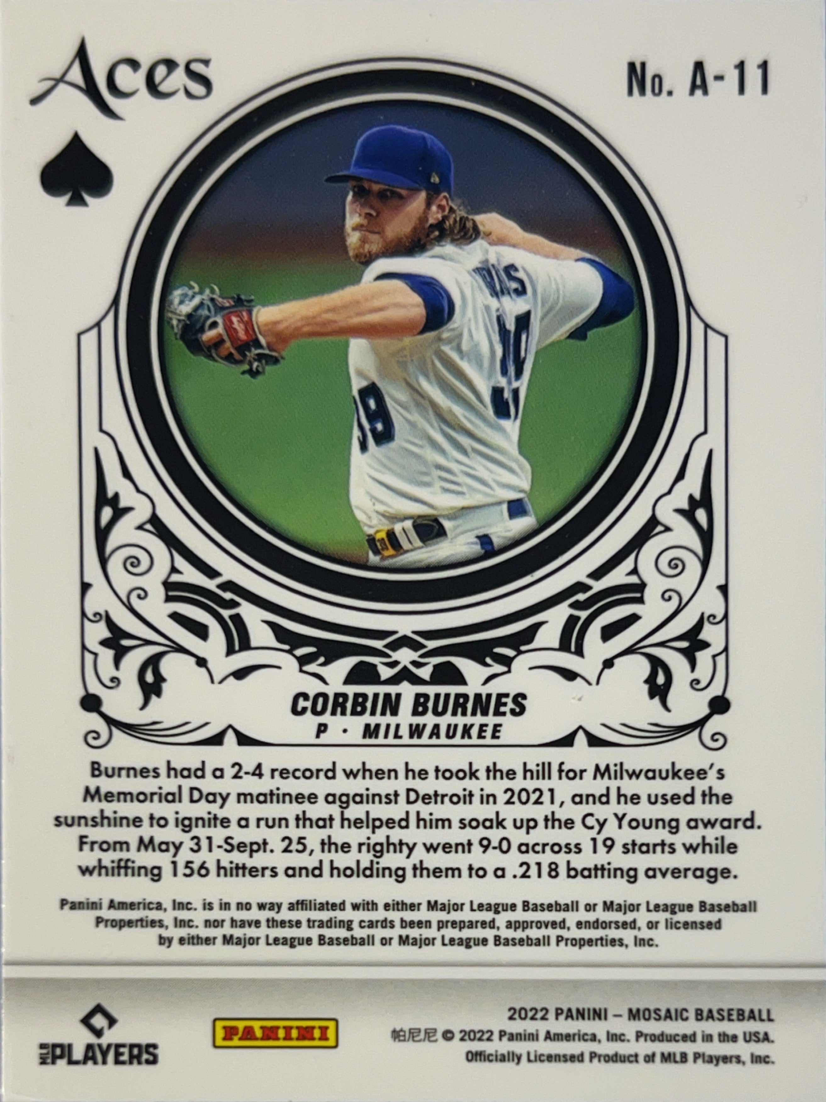 2022 Panini Mosaic Aces Corbin Burnes #A-11
