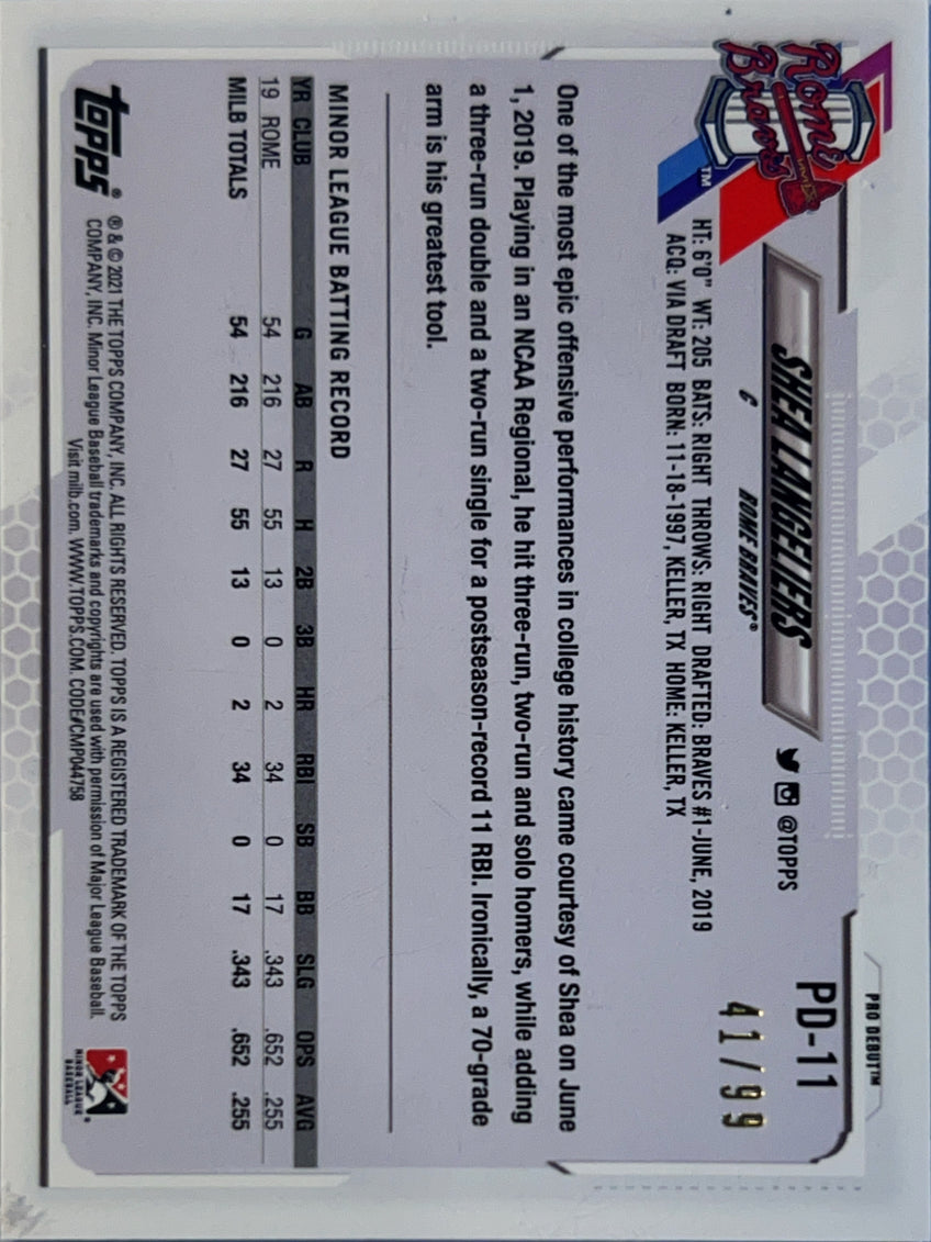 2021 Topps Pro Debut Shea Langeliers #PD-11 Green /99