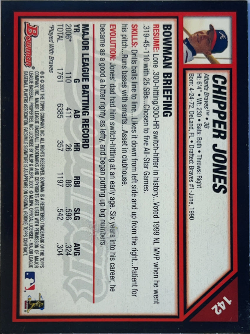 2007 Bowman Chipper Jones #142 Gold Border
