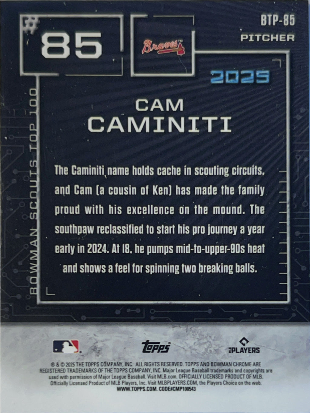 2025 Bowman Chrome Bowman Scouts Top 100 Cam Caminiti #BTP-85 Refractor