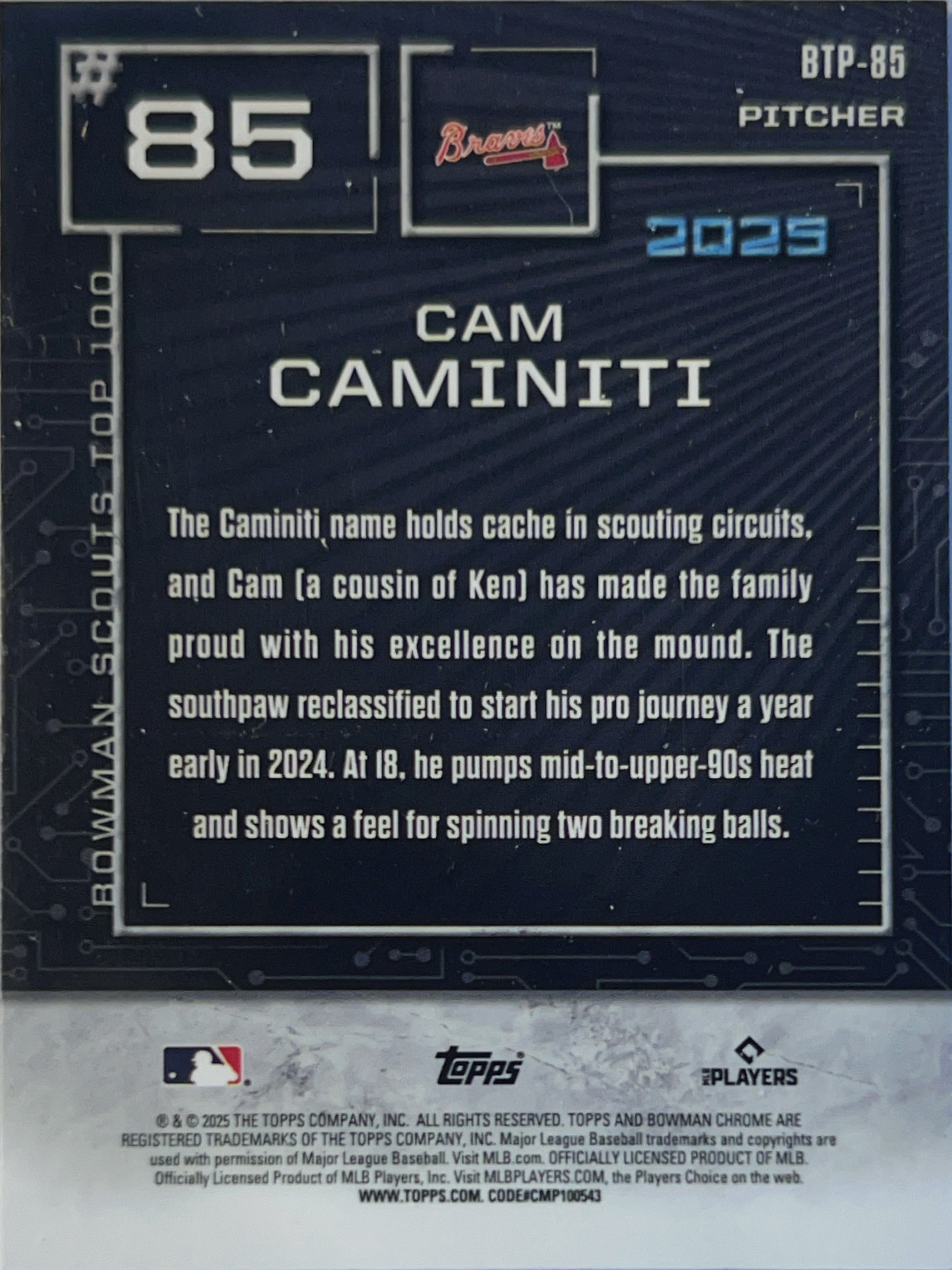 2025 Bowman Chrome Bowman Scouts Top 100 Cam Caminiti #BTP-85 Refractor