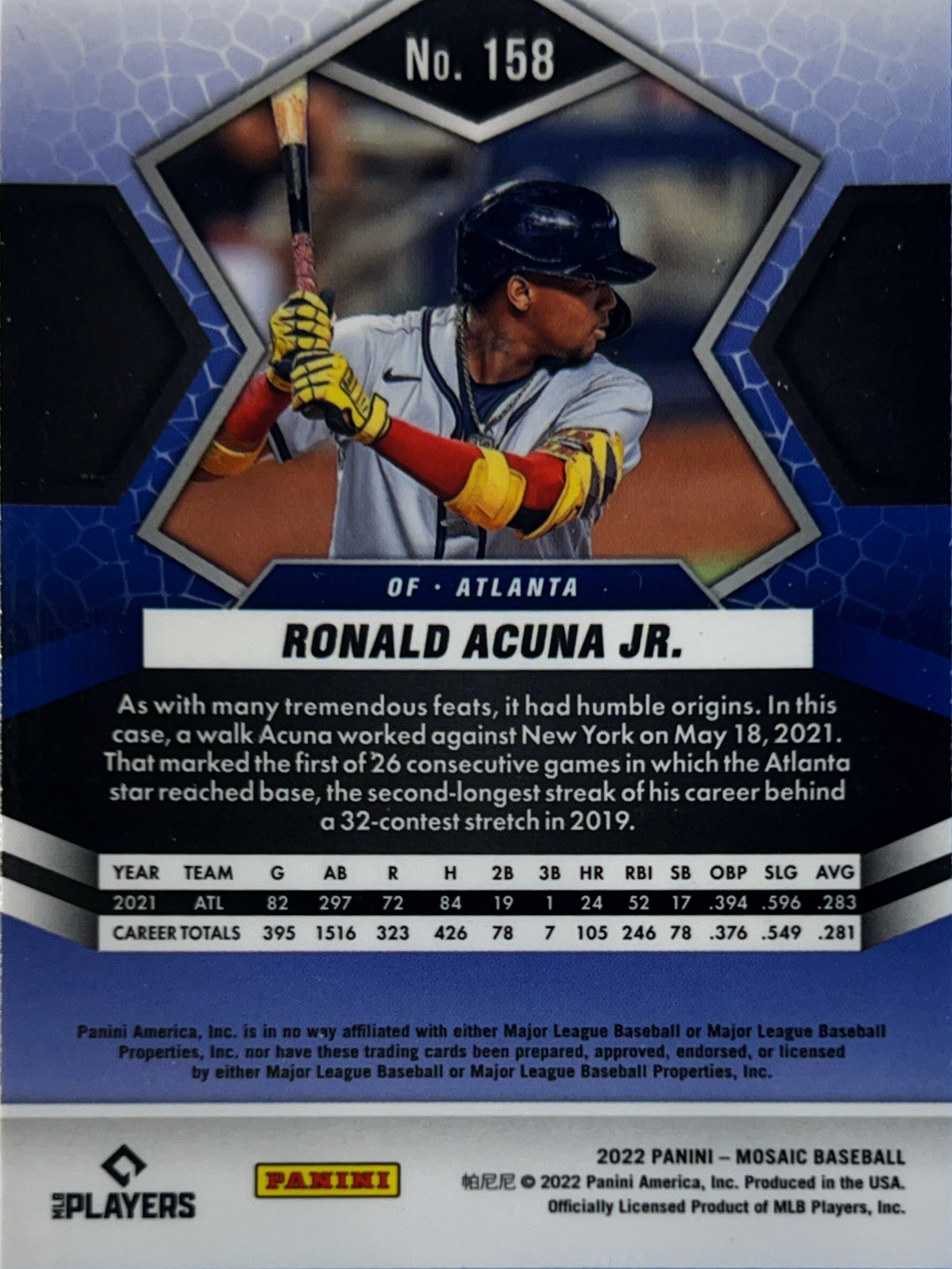 2022 Panini Mosaic Ronald Acuna Jr. #158 Blue