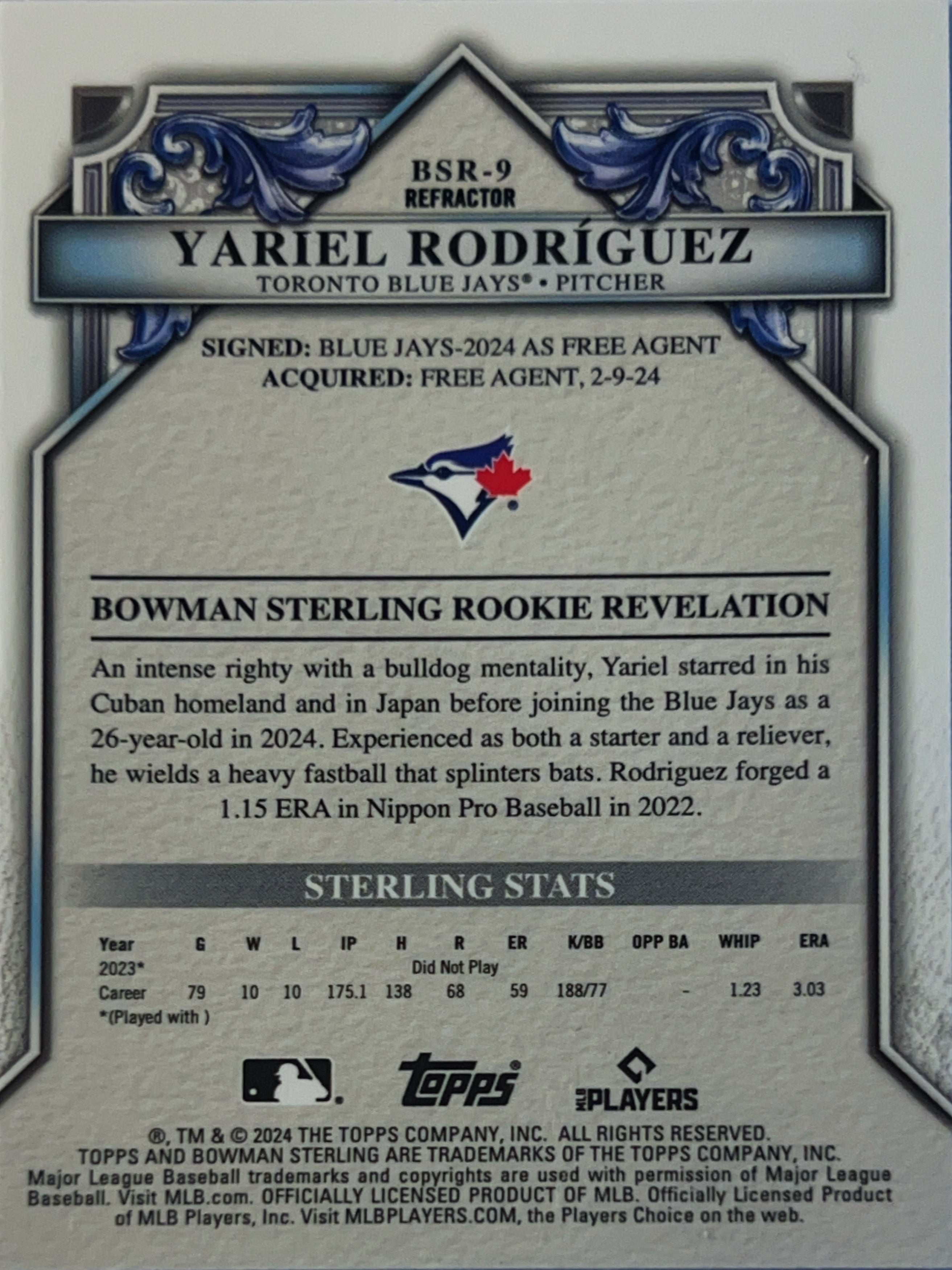 2024 Bowman Sterling Yariel Rodríguez #BSR-9 Refractor RC
