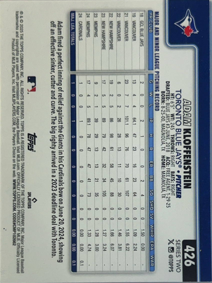 2025 Topps Series Two Adam Kloffenstein #426 Sun Parallel RC