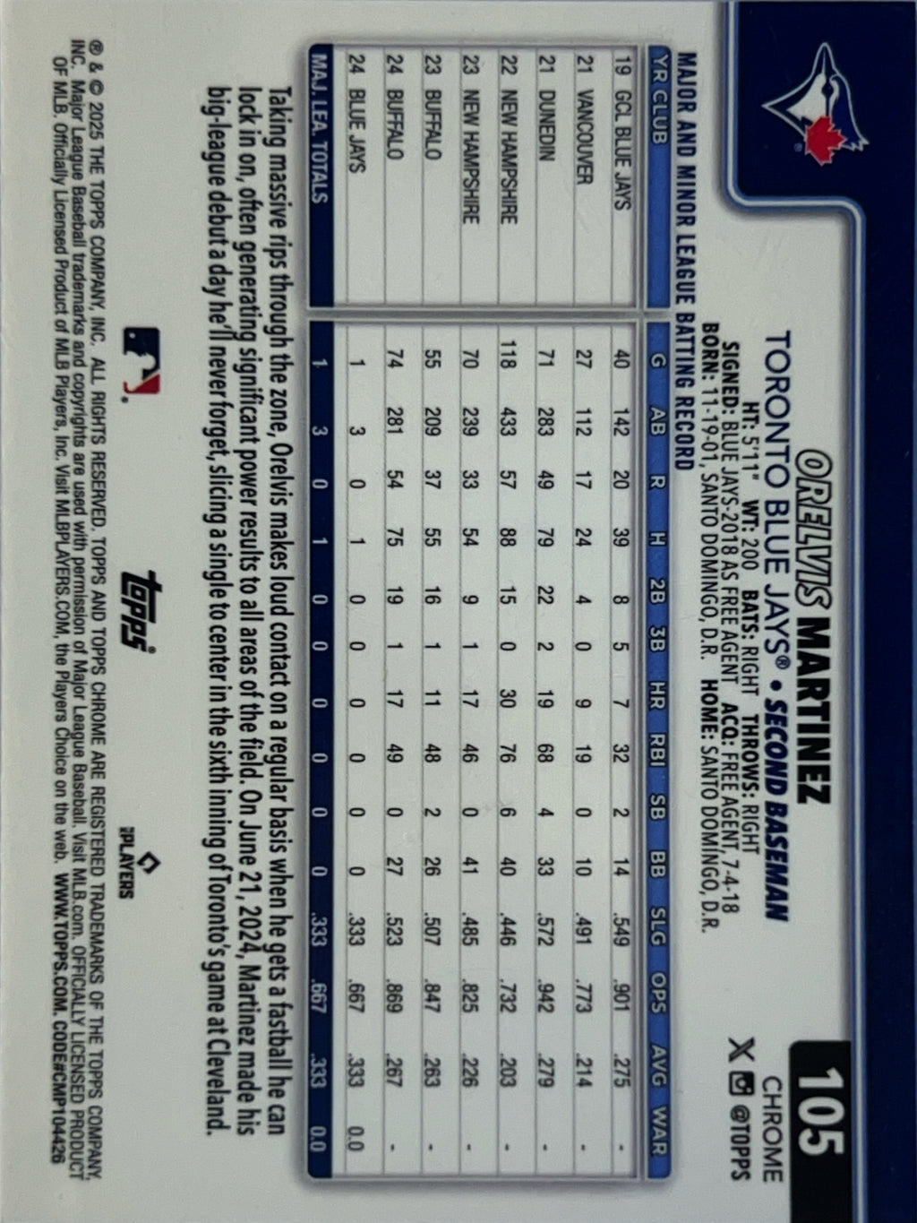 2025 Topps Chrome Orelvis Martinez #105 X-Fractor RC