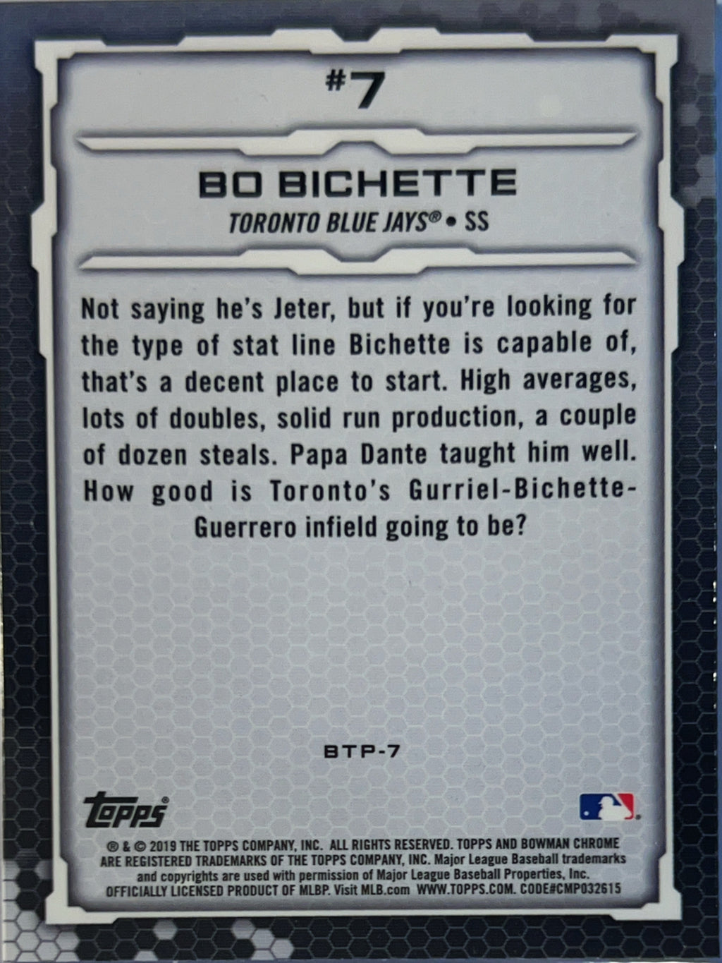 2019 Bowman Chrome Top 100 Bo Bichette #BTP-7 Refractor