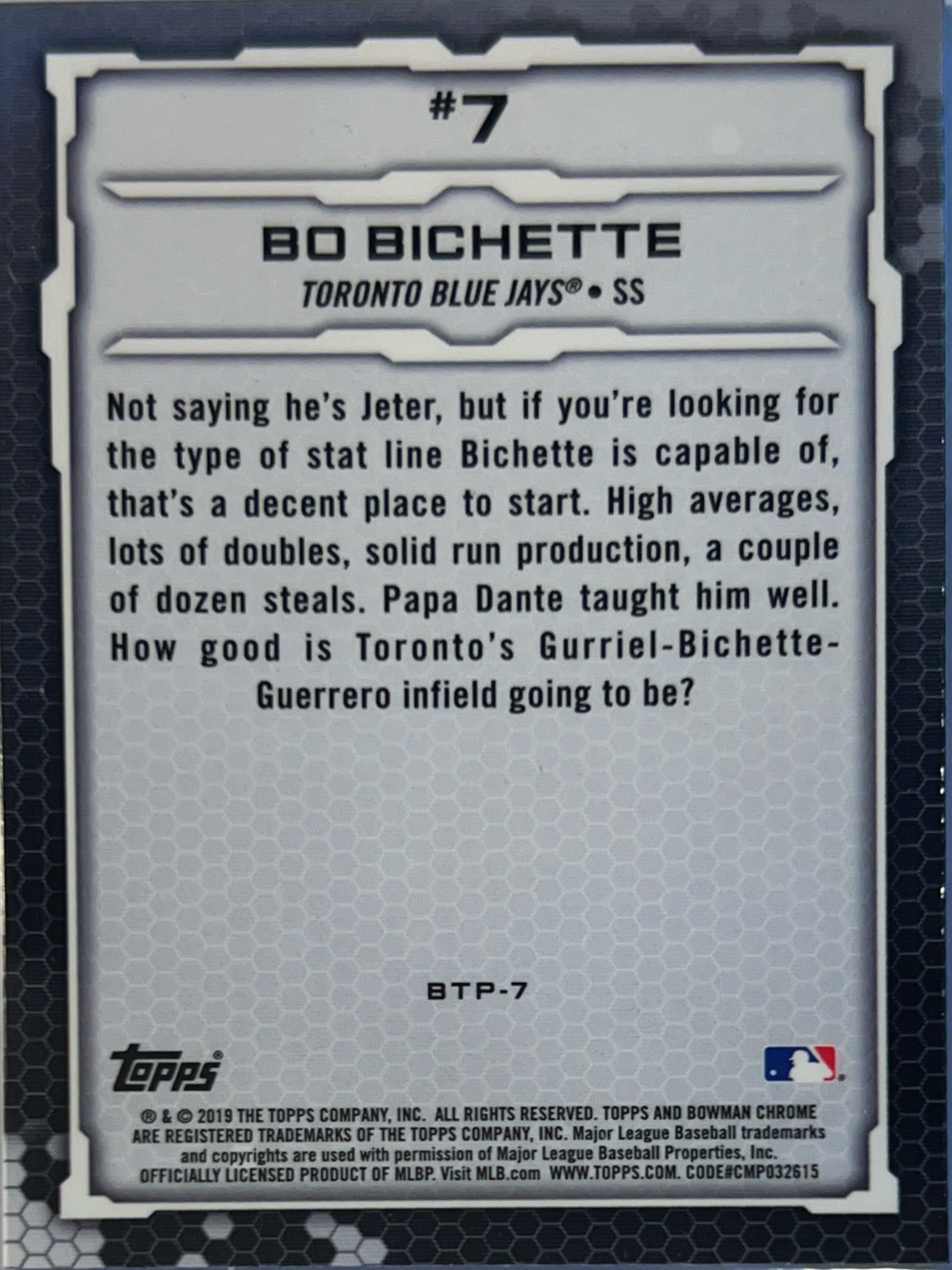 2019 Bowman Chrome Top 100 Bo Bichette #BTP-7 Refractor