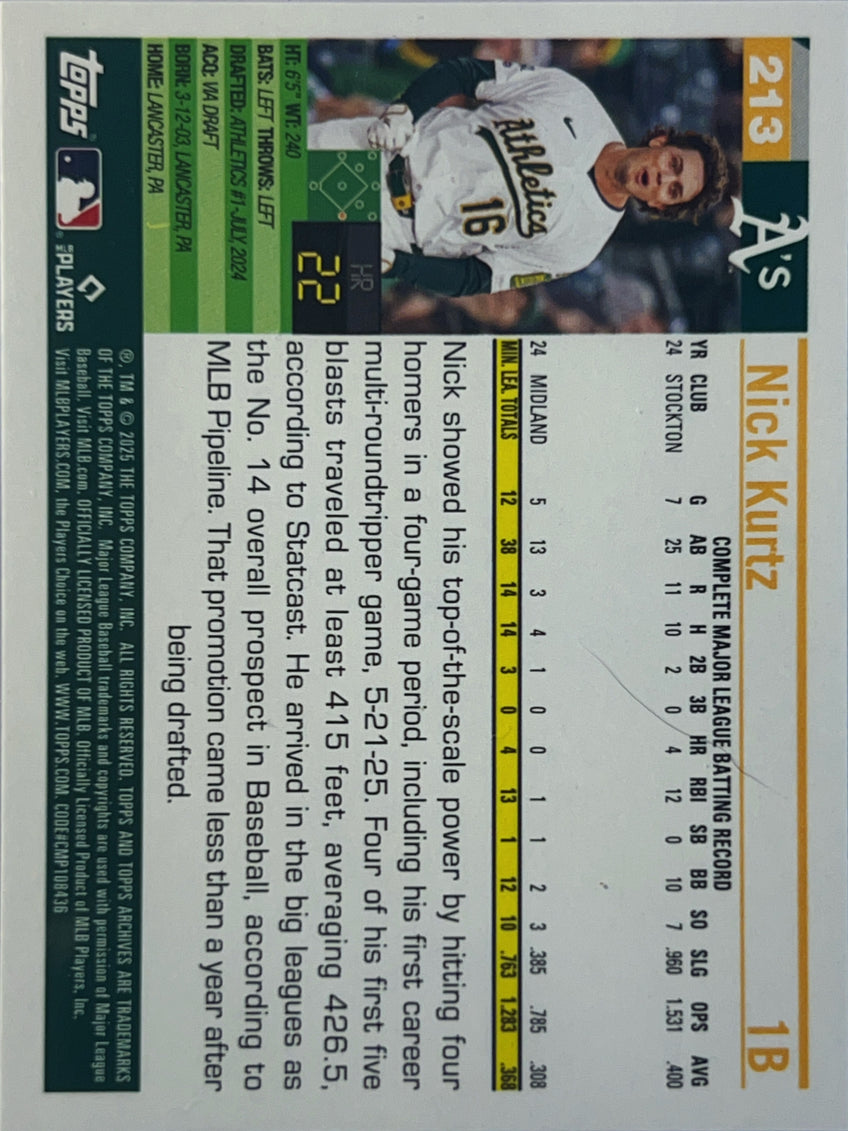 2025 Topps Archives Nick Kurtz #213 RC