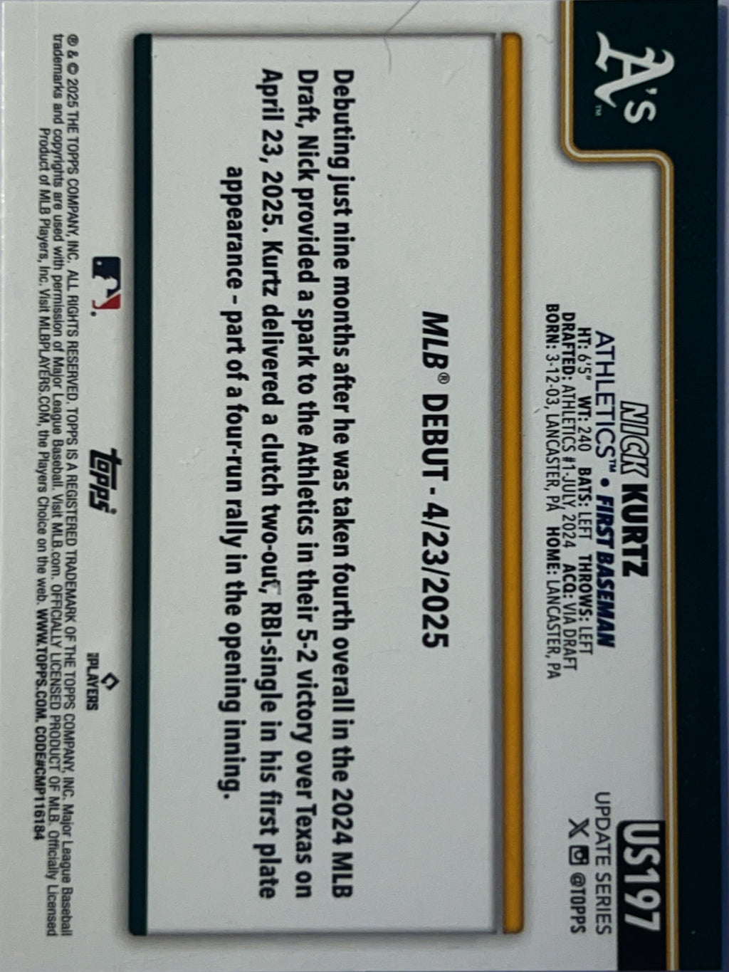 2025 Topps Update Series Nick Kurtz #US197 RC
