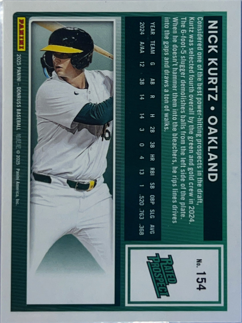 2025 Donruss Baseball Nick Kurtz #154 Rated Prospect
