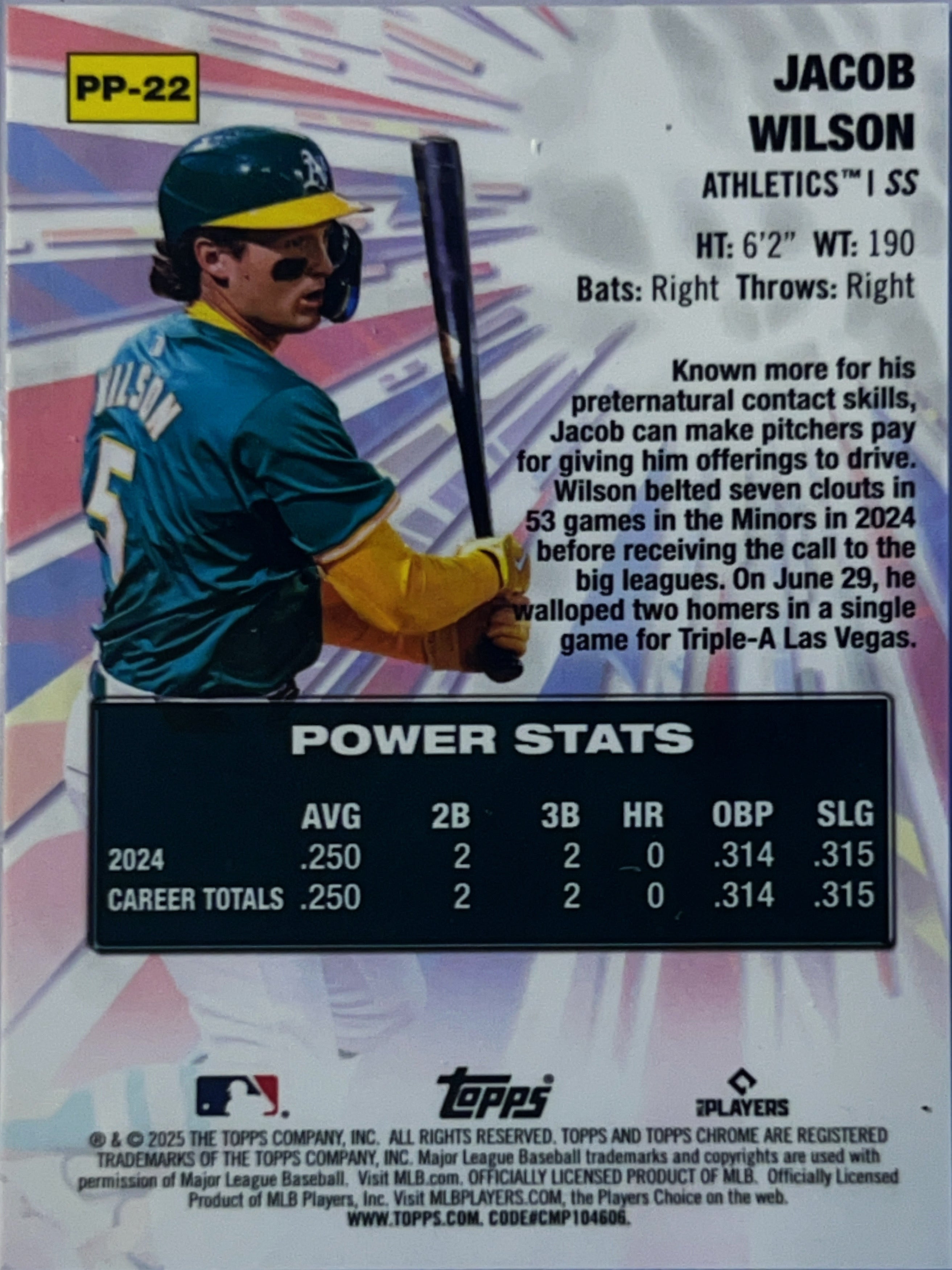 2025 Topps Chrome Power Players Jacob Wilson #PP-22 RC