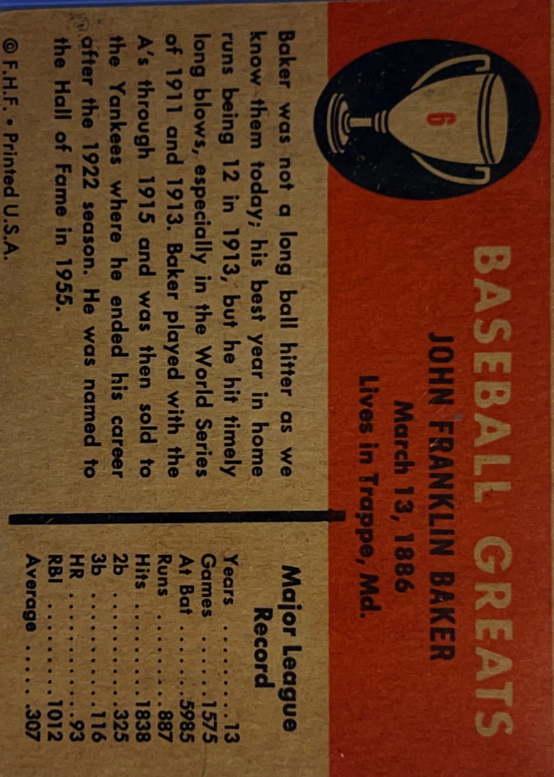 1960 Fleer Baseball Greats John Franklin Baker Home Run Baker #6