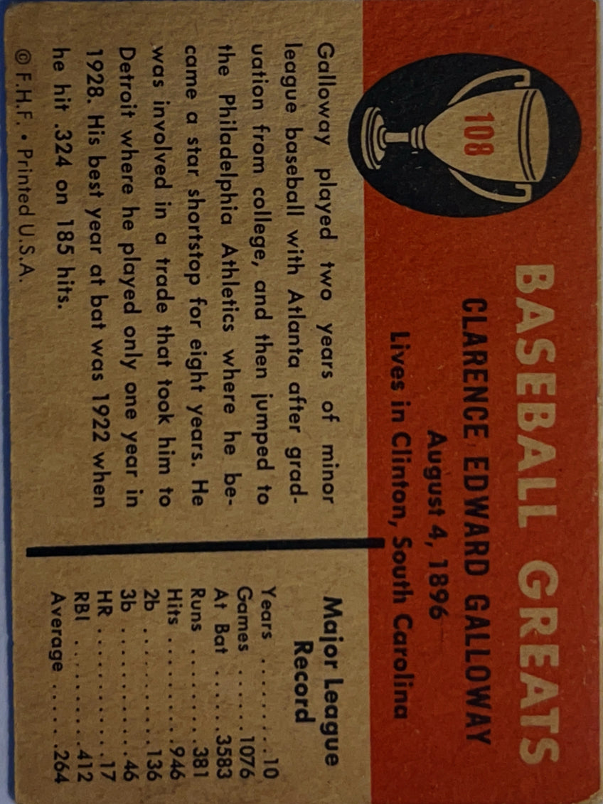 1960 Fleer Baseball Greats Clarence Edward Galloway Chick Galloway #108