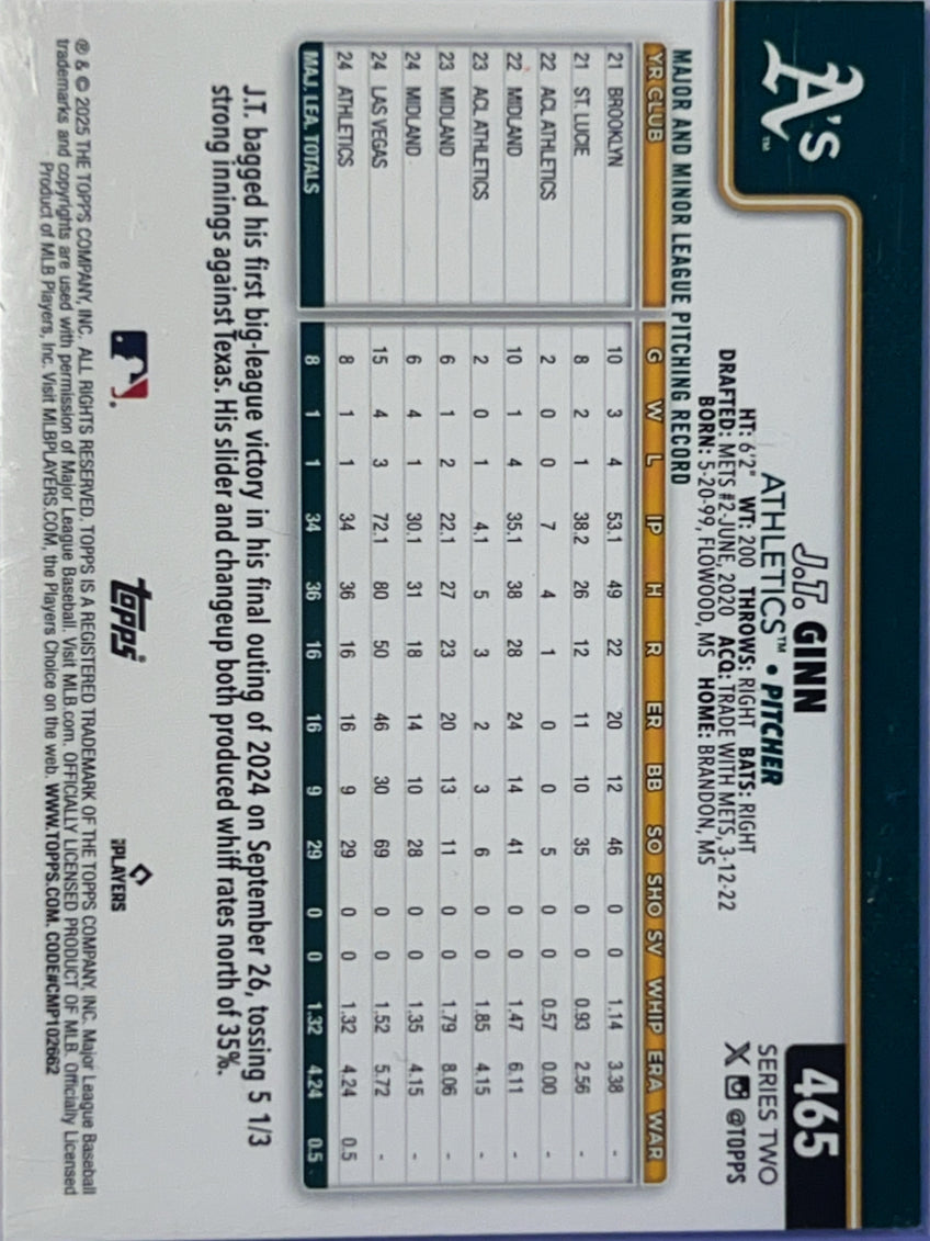 2025 Topps Series Two J.T. Ginn #465 Foil RC