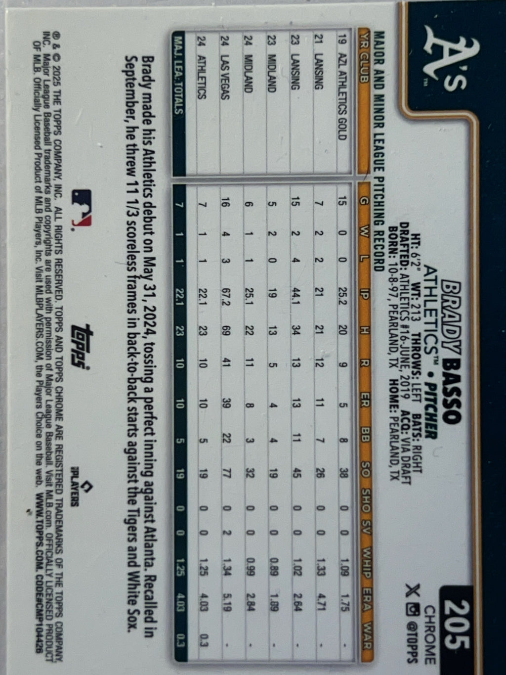 2025 Topps Chrome Brady Basso #205 RC