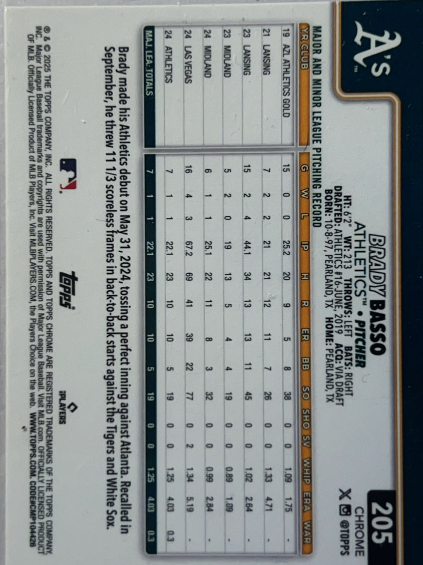 2025 Topps Chrome Brady Basso #205 RC