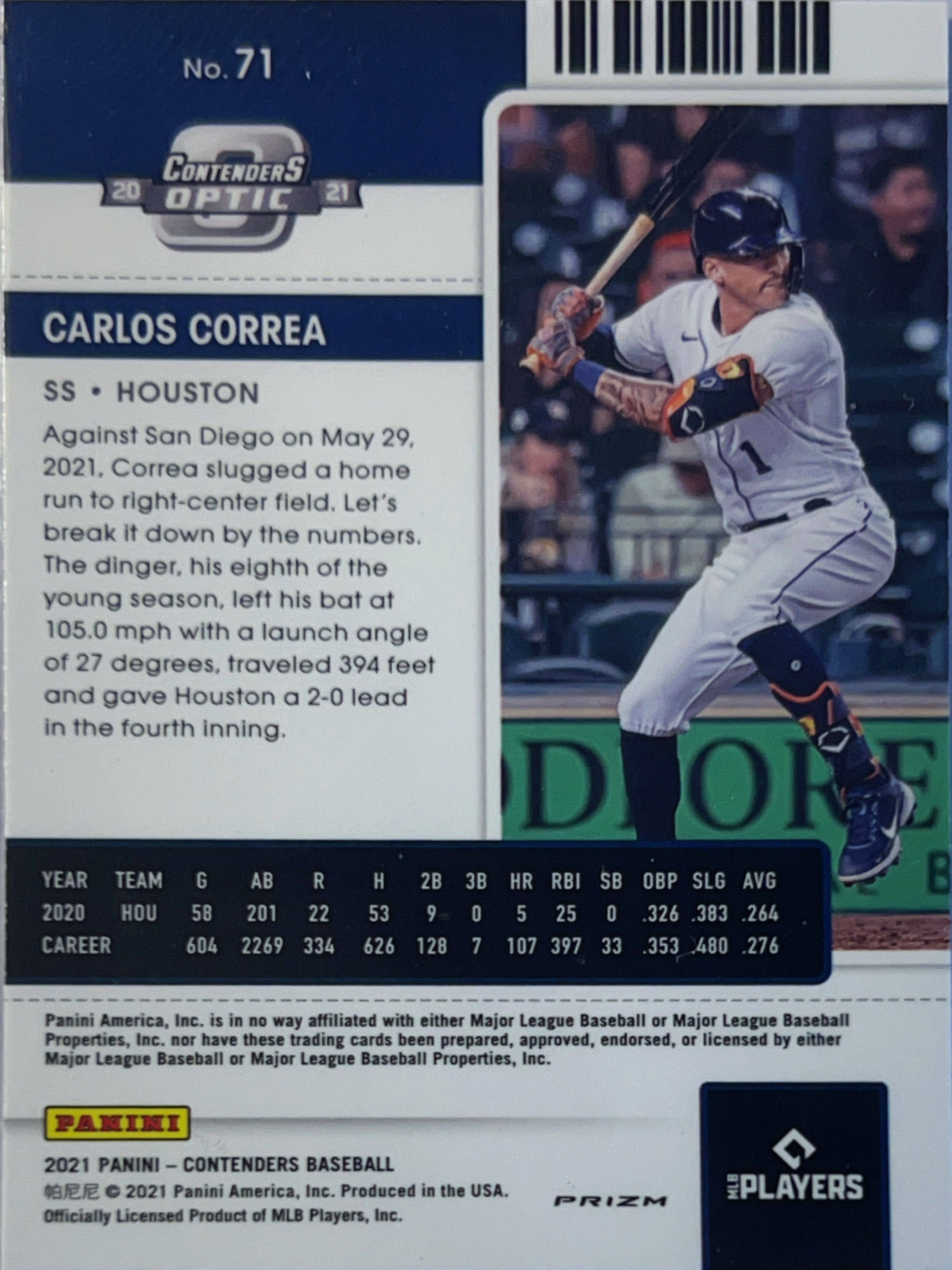 2021 Panini Contenders Optic Carlos Correa #71 Red Prizm