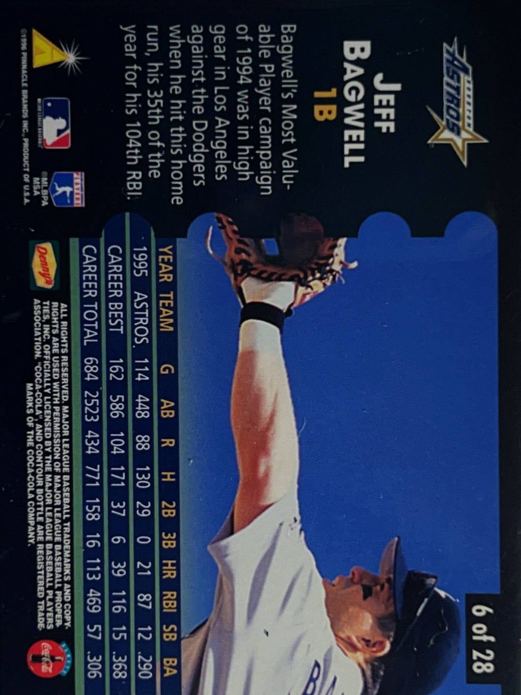 1996 Pinnacle Denny's Hologram Jeff Bagwell #6