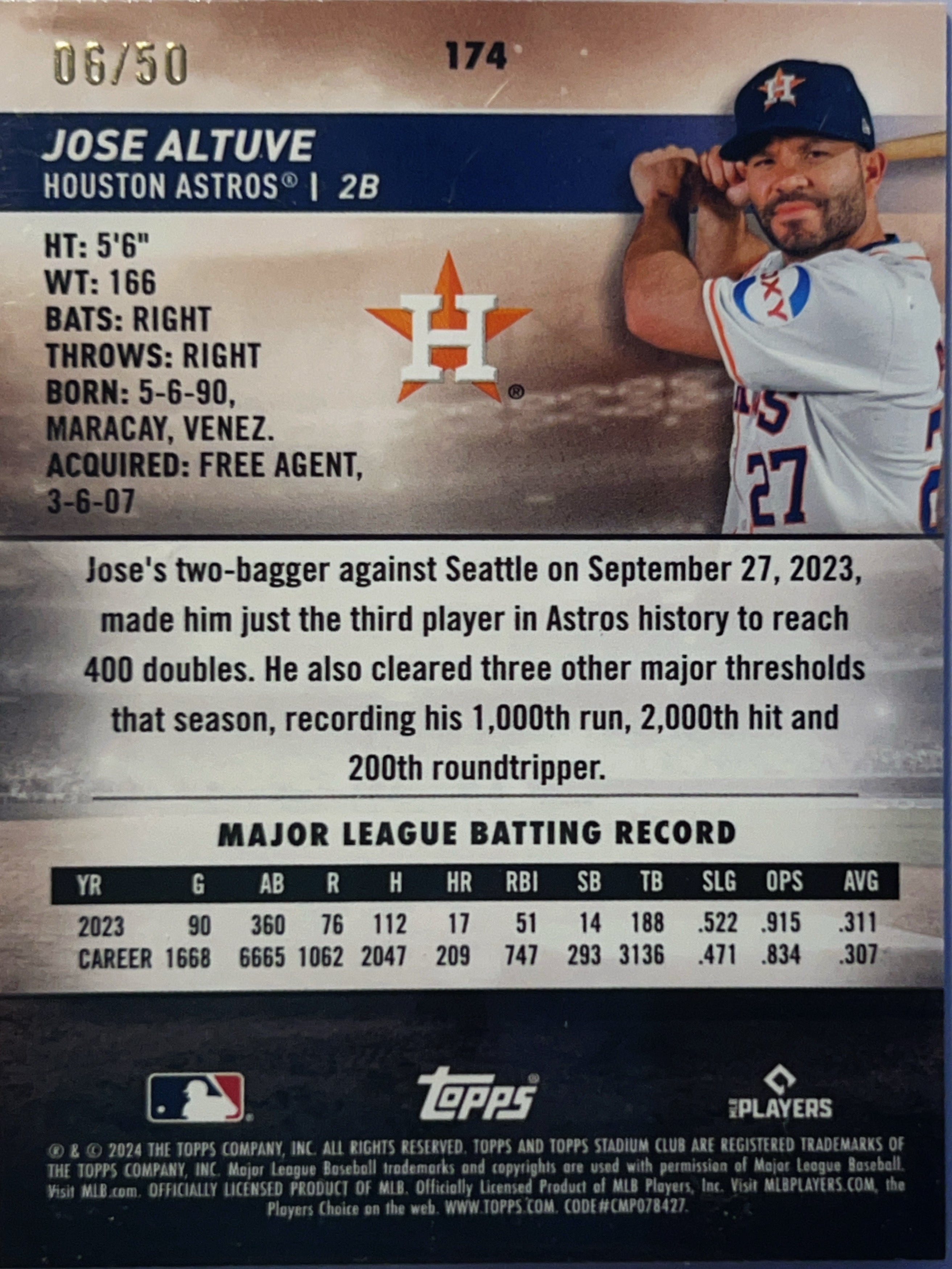 2024 Topps Stadium Club Jose Altuve #174 Blue /50