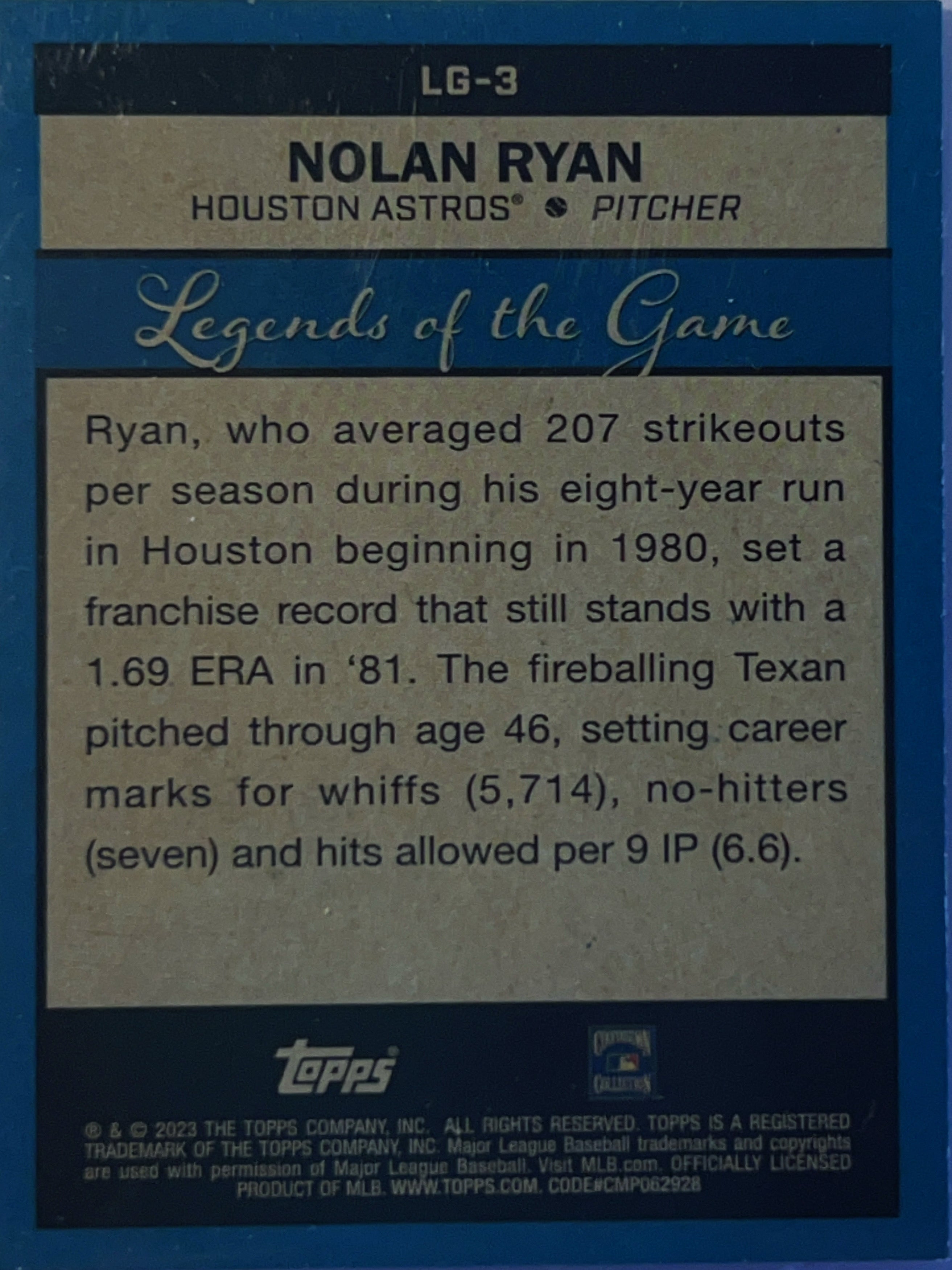 2023 Topps Legends of the Game Nolan Ryan #LG-3 Refractor