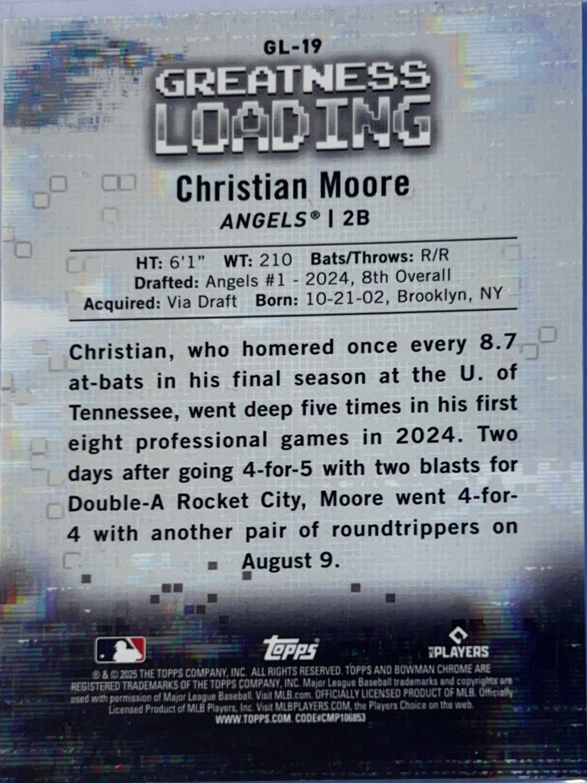 2025 Bowman Chrome Greatness Loading Christian Moore #GL-19