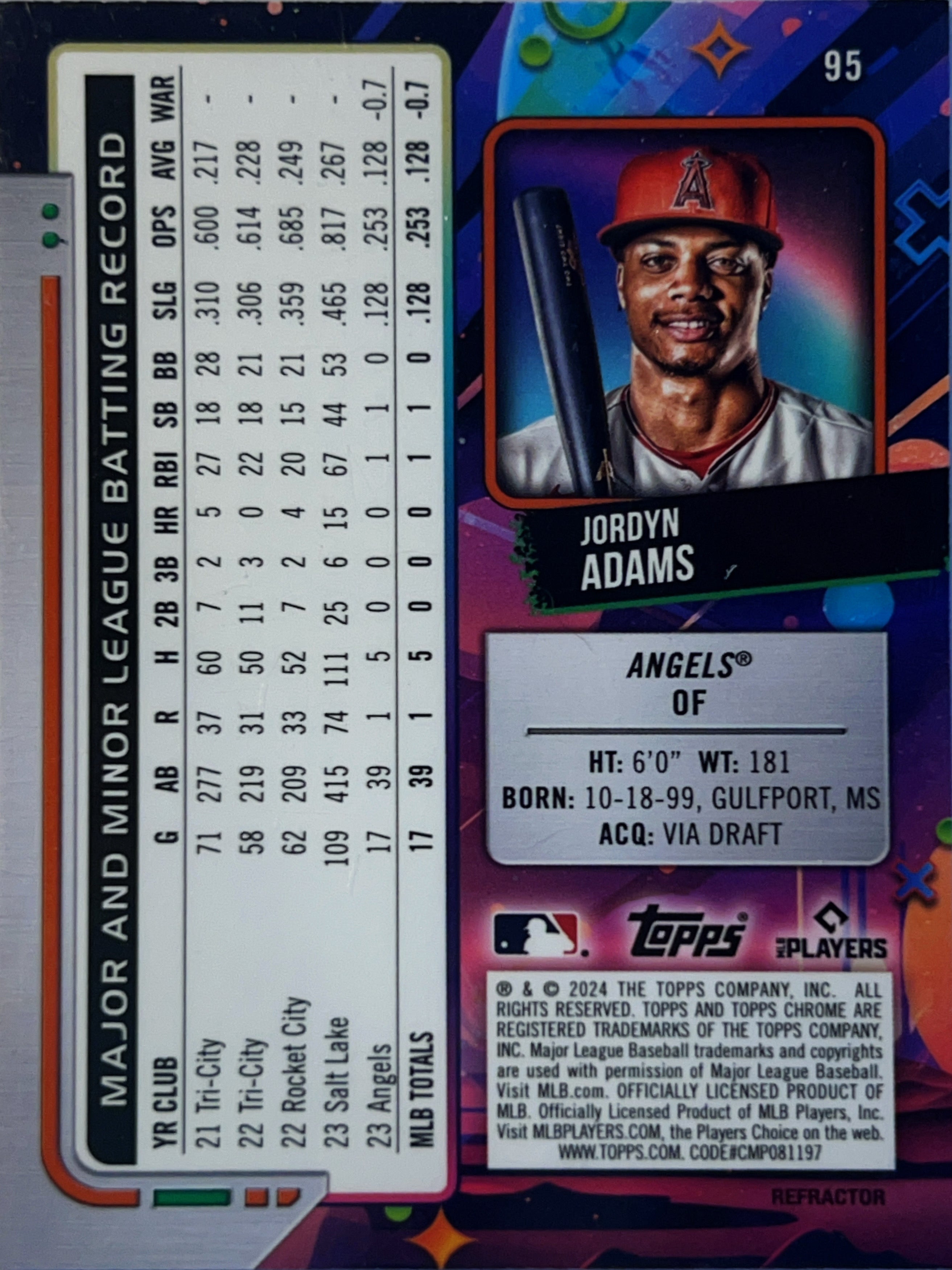 2024 Topps Chrome Cosmic Jordyn Adams #95 Refractor RC