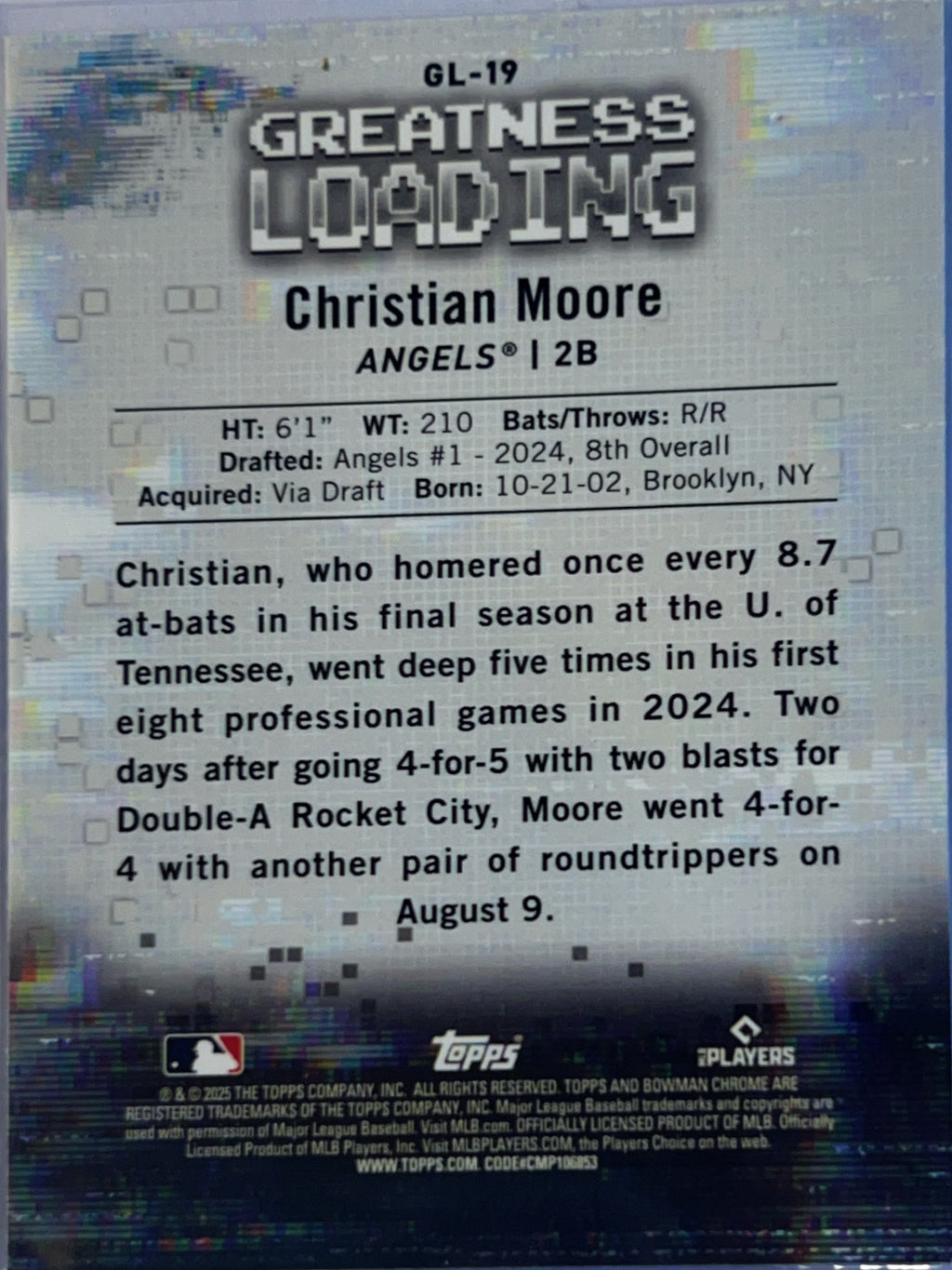 2025 Bowman Chrome Greatness Loading Christian Moore #GL-19