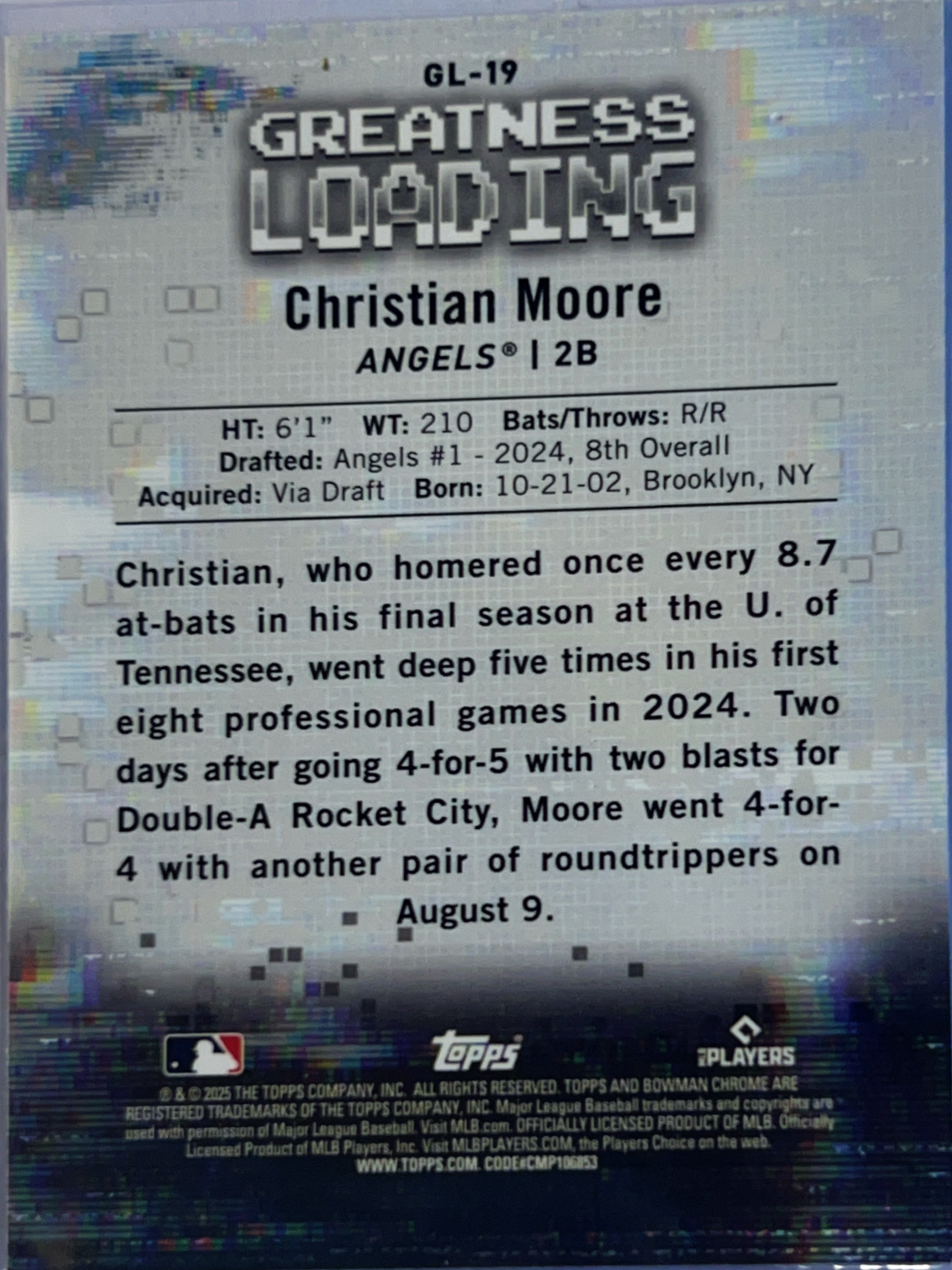 2025 Bowman Chrome Greatness Loading Christian Moore #GL-19