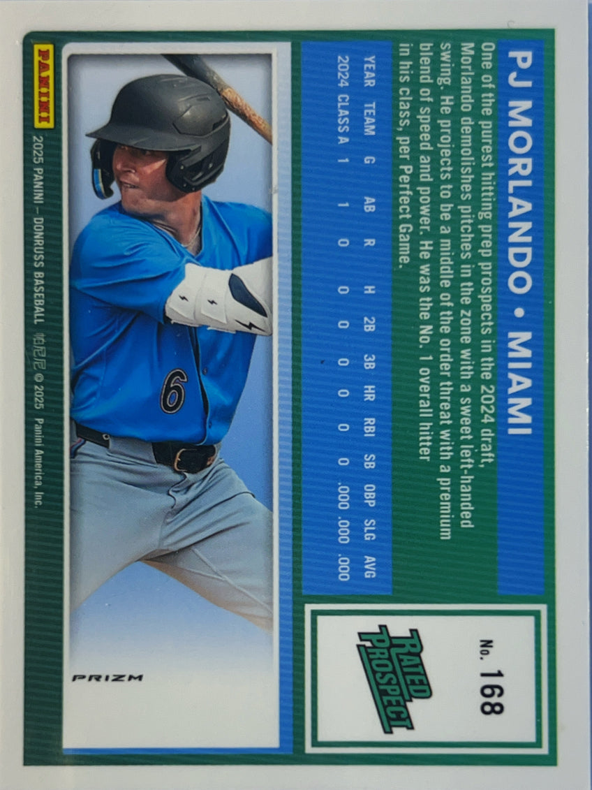2025 Panini Donruss Optic Prizm PJ Morlando #168 Green Rated Prospect