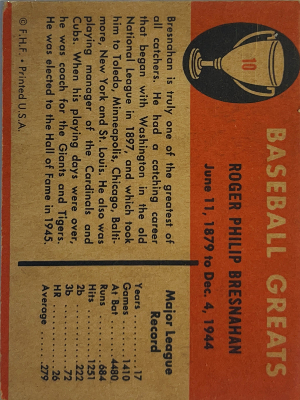1960 Fleer Baseball Greats Roger Bresnahan #10