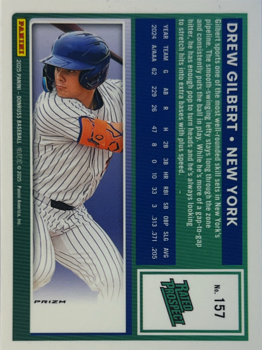 2025 Panini Donruss Optic Prizm Drew Gilbert #157 Orange Velocity Rated Prospect