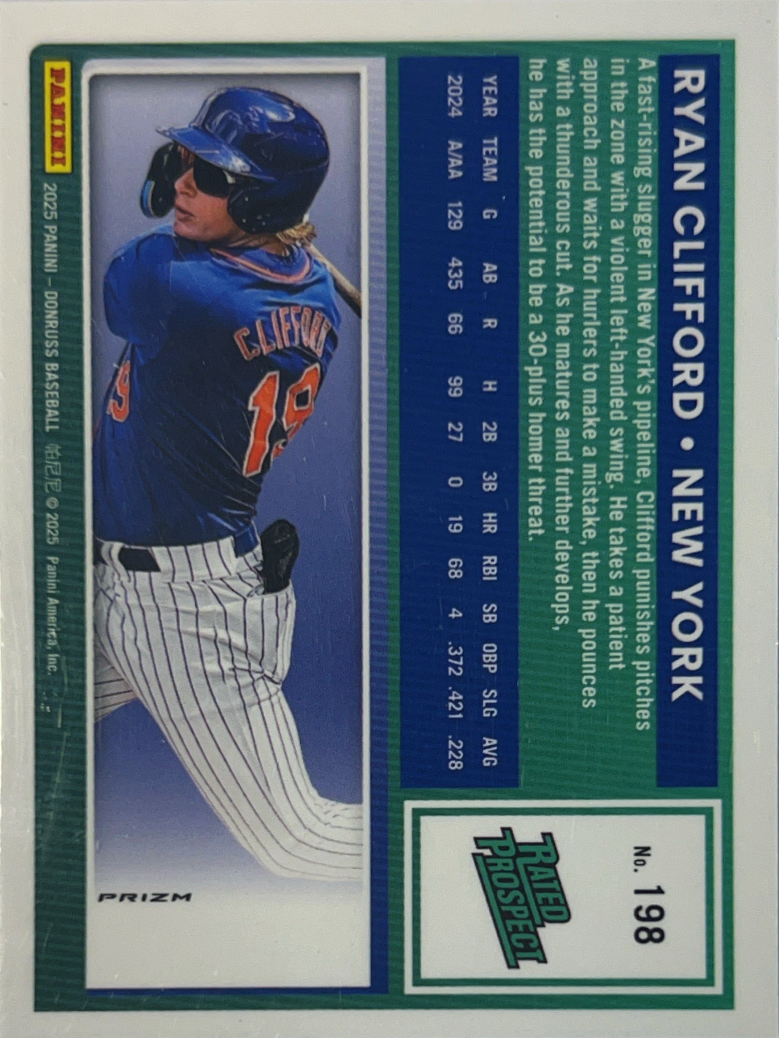 2025 Panini Donruss Optic Prizm Ryan Clifford #198 Black Rated Prospect