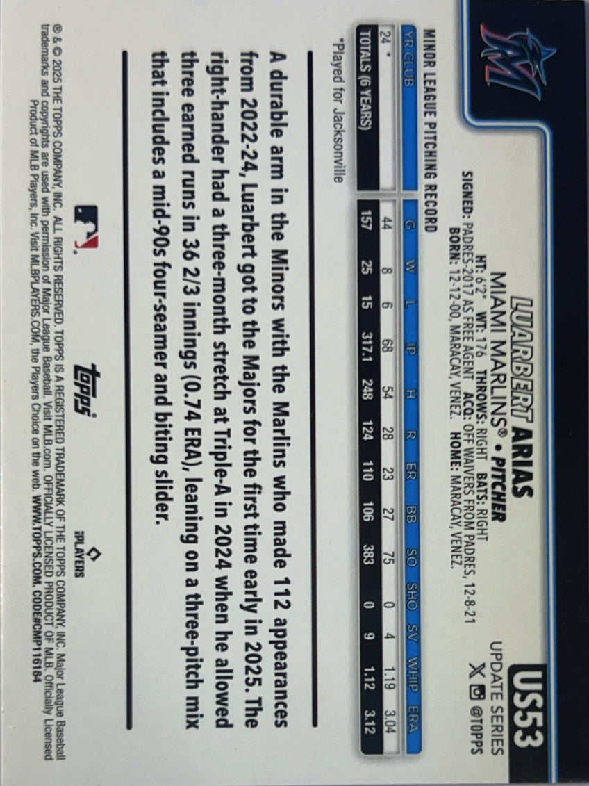 2025 Topps Update Series Luarbert Arias #US53 Halloween Ghost RC