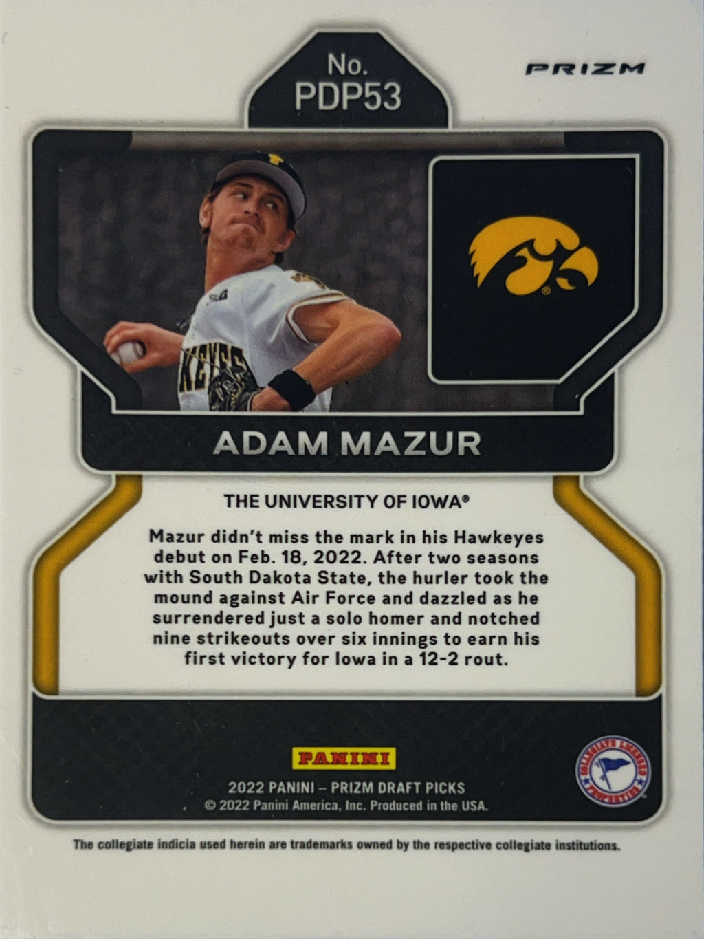 2022 Panini Prizm Draft Picks Adam Mazur #PDP53 Pink Velocity
