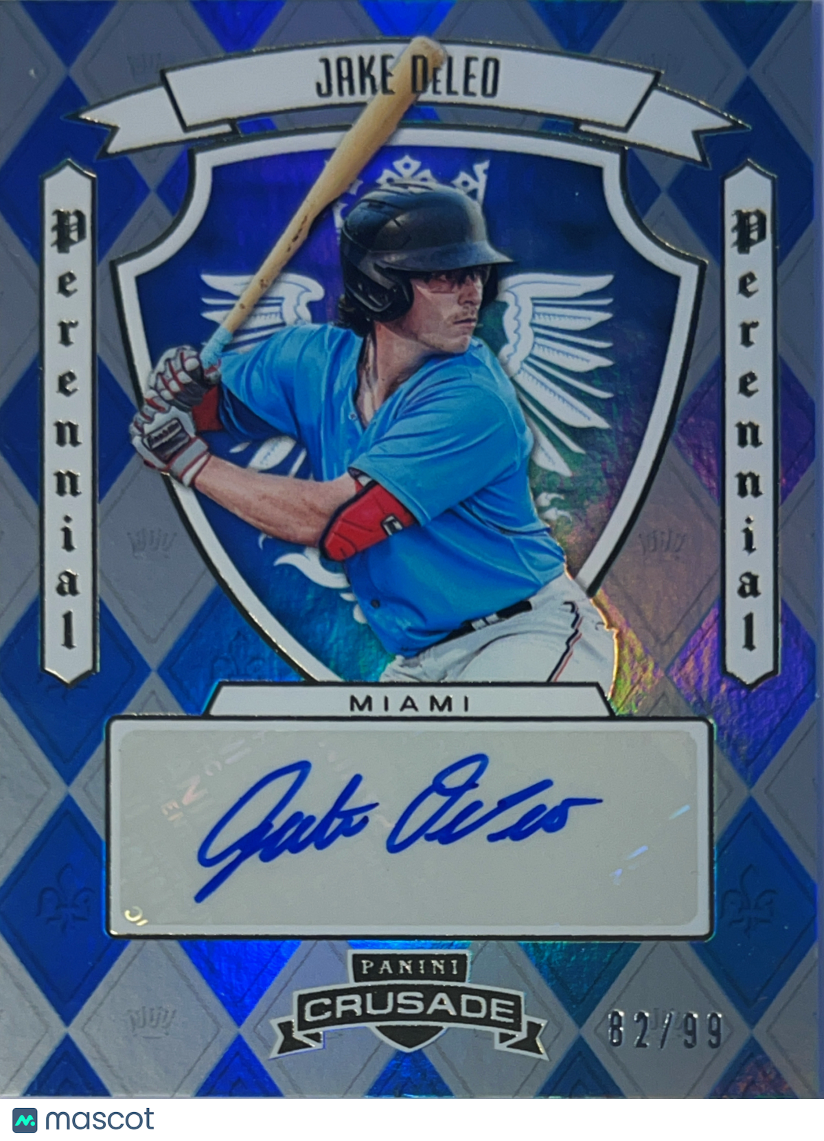 2025 Panini Crusade Jake DeLeo #PPS-JDL Blue Prizm /99 Auto