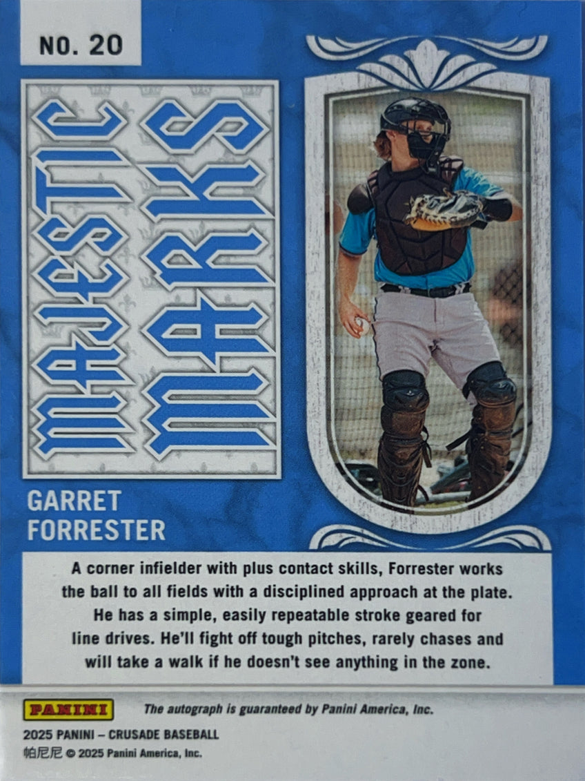 2025 Panini Crusade Baseball Garret Forrester #20 Blue Prizm