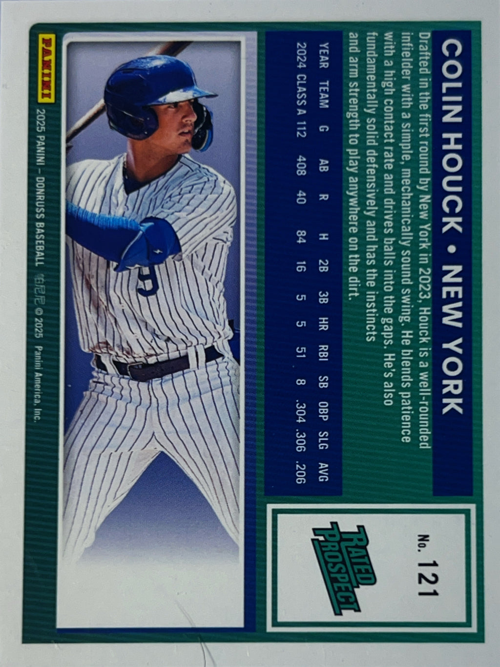 2025 Panini Donruss Baseball Colin Houck #121 Blue Velocity Rated Prospect