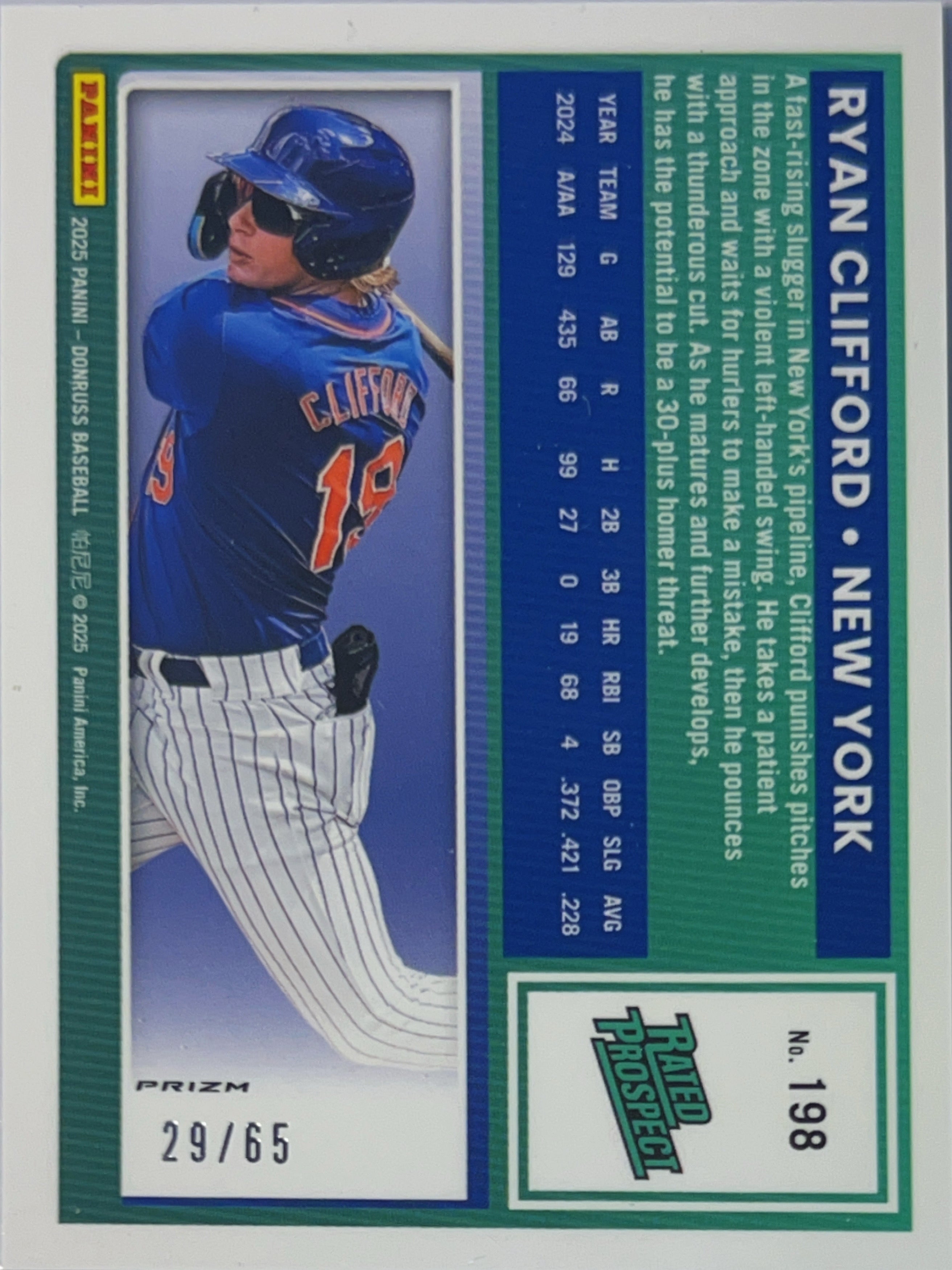 2025 Panini Donruss Optic Prizm Ryan Clifford #198 Green Velocity /65