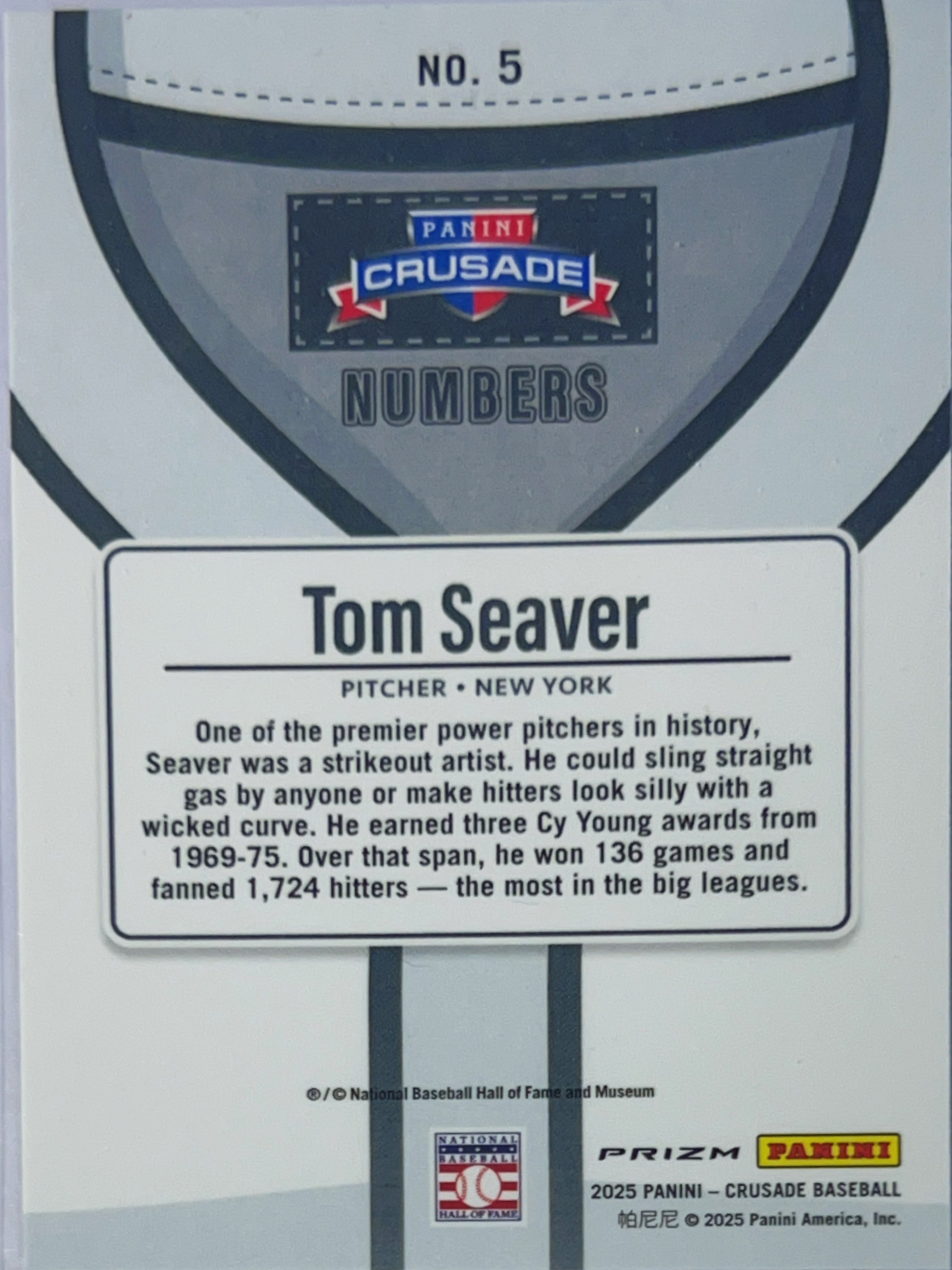 2025 Panini Prizm Crusade Baseball Numbers Tom Seaver #5 Blue